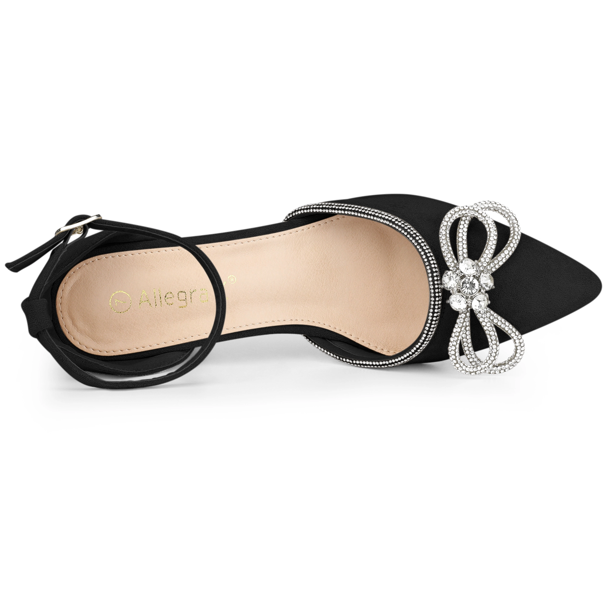 BLISSFUL STEP Women Rhinestones Bow Ankle Strap Stiletto Heel Sandals