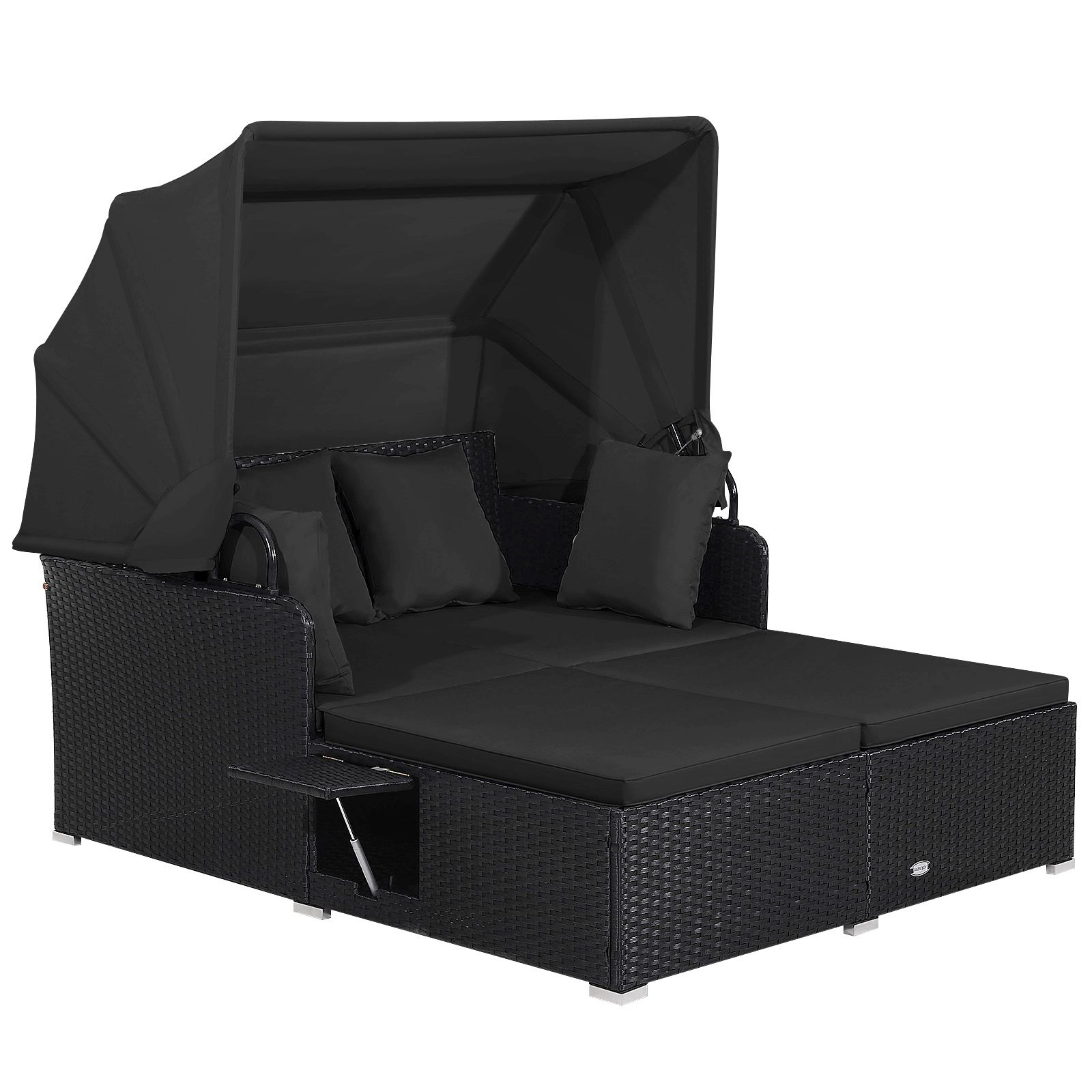 SlickBlue Outdoor Wicker Daybed with Retractable Canopy and Side Trays