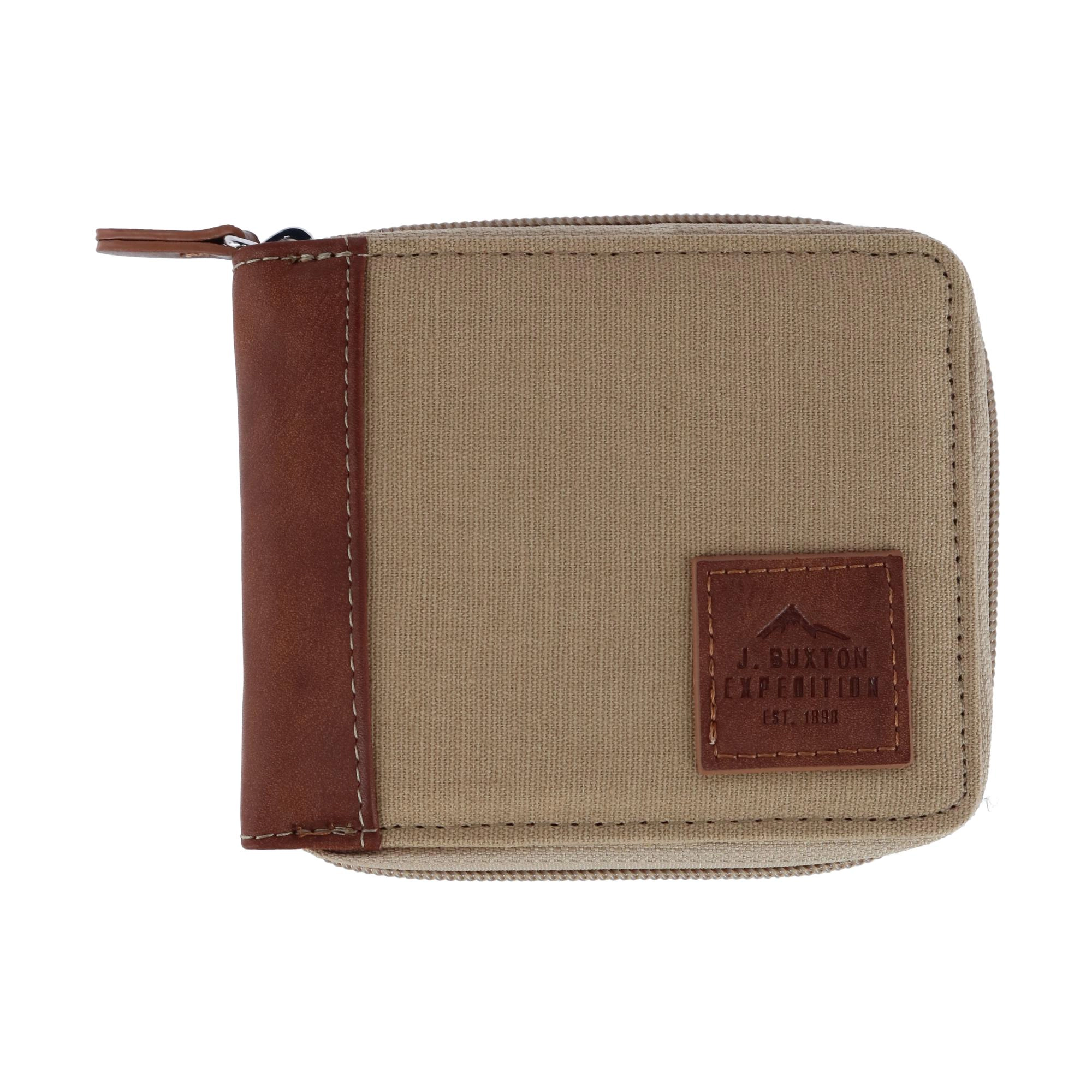 Buxton Men's RFID Canvas and Leather Zip Around Wallet