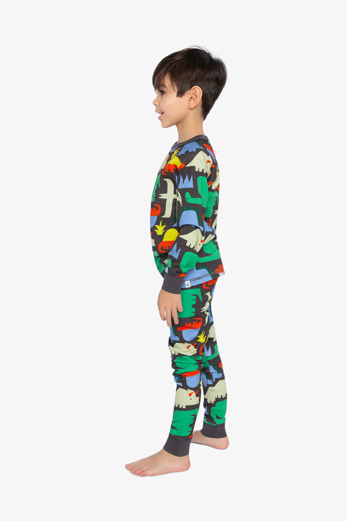 Deux par Boys Organic Cotton Animal Print Two Piece Pajama Set with Raglan Sleeve Top and Pants