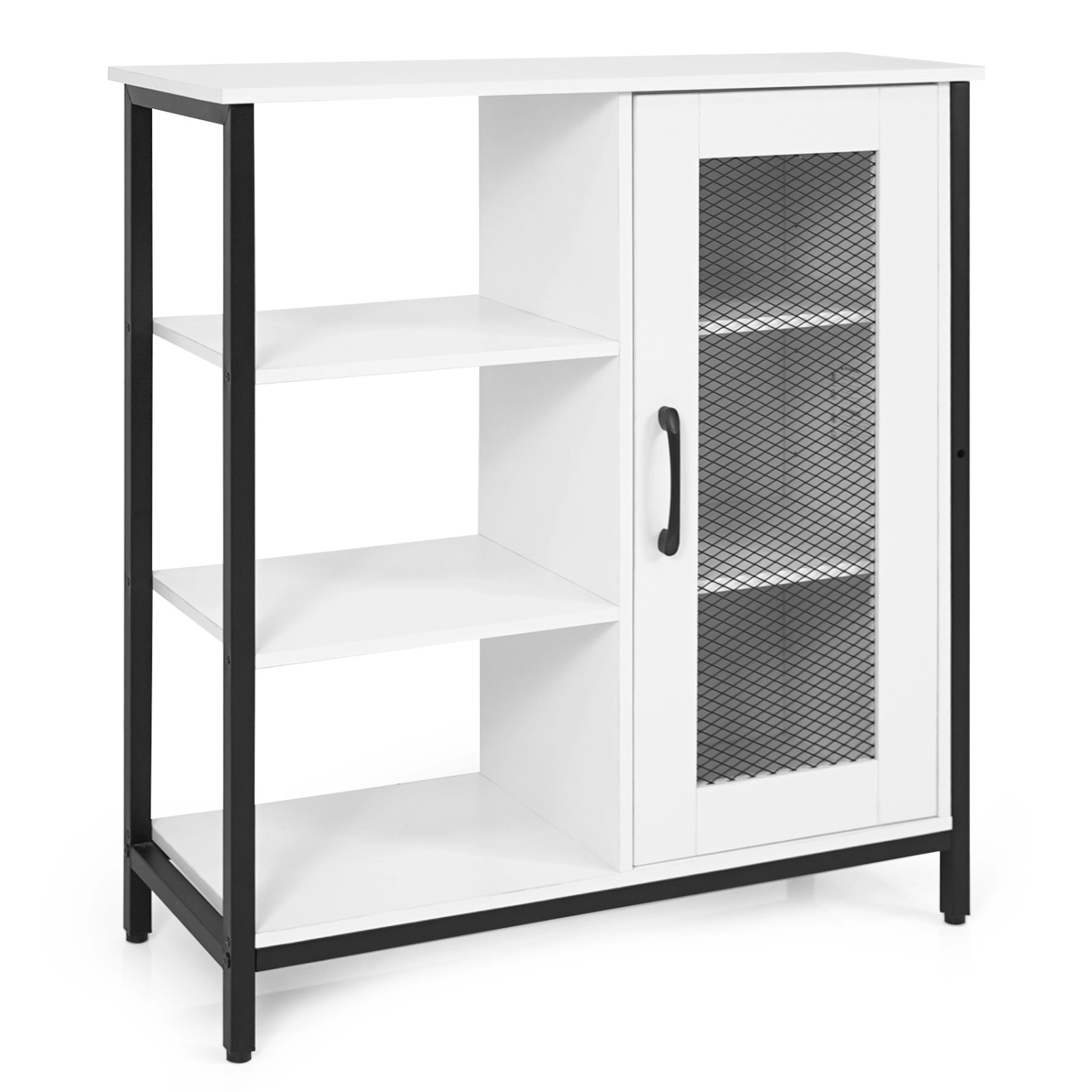 SUGIFT 27.5-in Industrial Sideboard Buffet Cabinet with Mesh Door, 3 Open Shelves, and Adjustable Storage