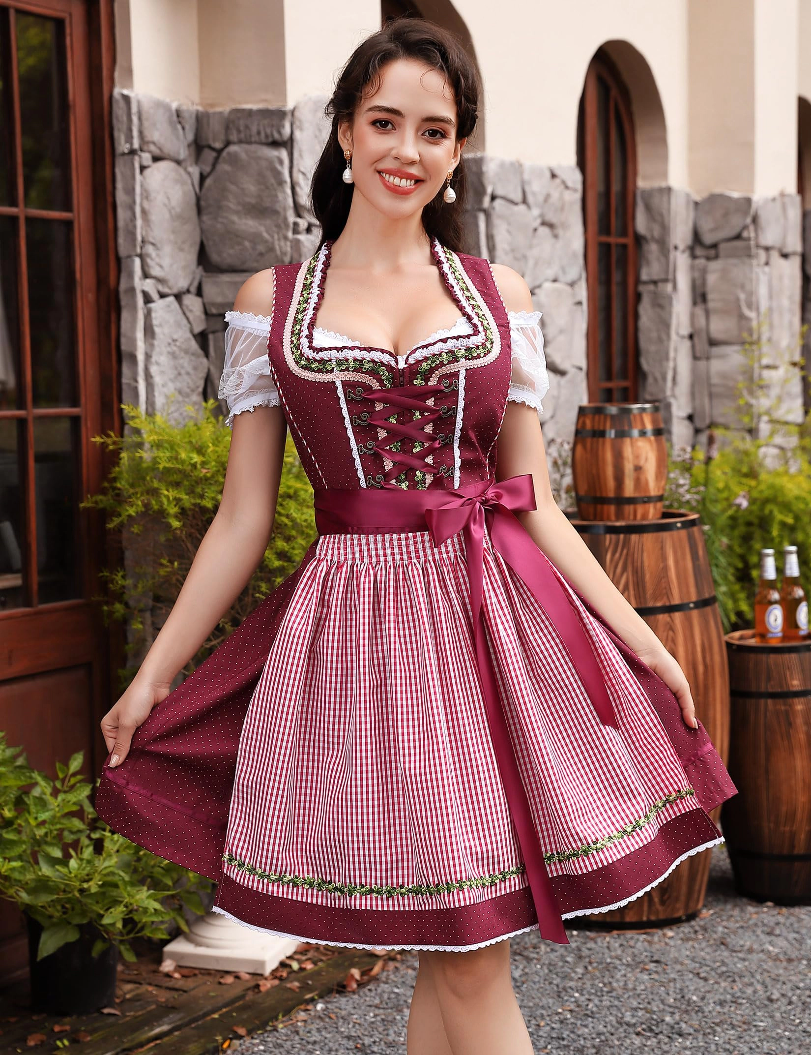 KOJOOIN Women's Bavarian Oktoberfest Costume 3 Piece Dirndl Dresses German Beer Outfit for Carnival