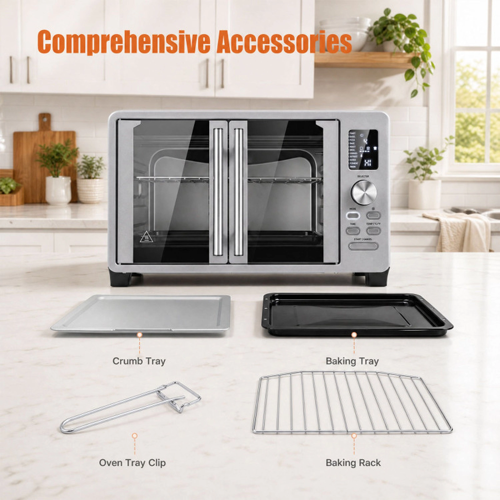 SUGIFT Silver French Door Convection Toaster Oven with Air Fry and 11 Presets 26.4-Quart 18.5-in W 16-in D