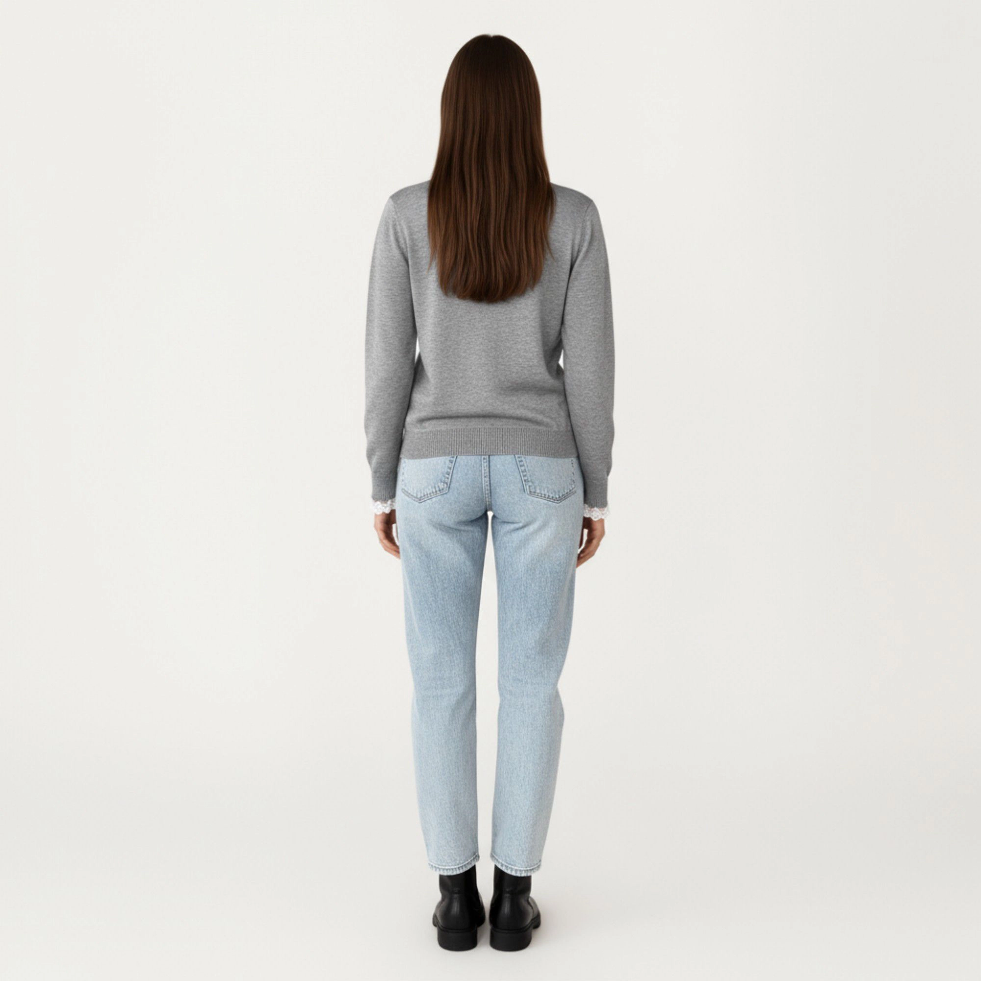 Anna-Kaci Women's Lace Trim Collar Button Front Long Sleeve Knit Top
