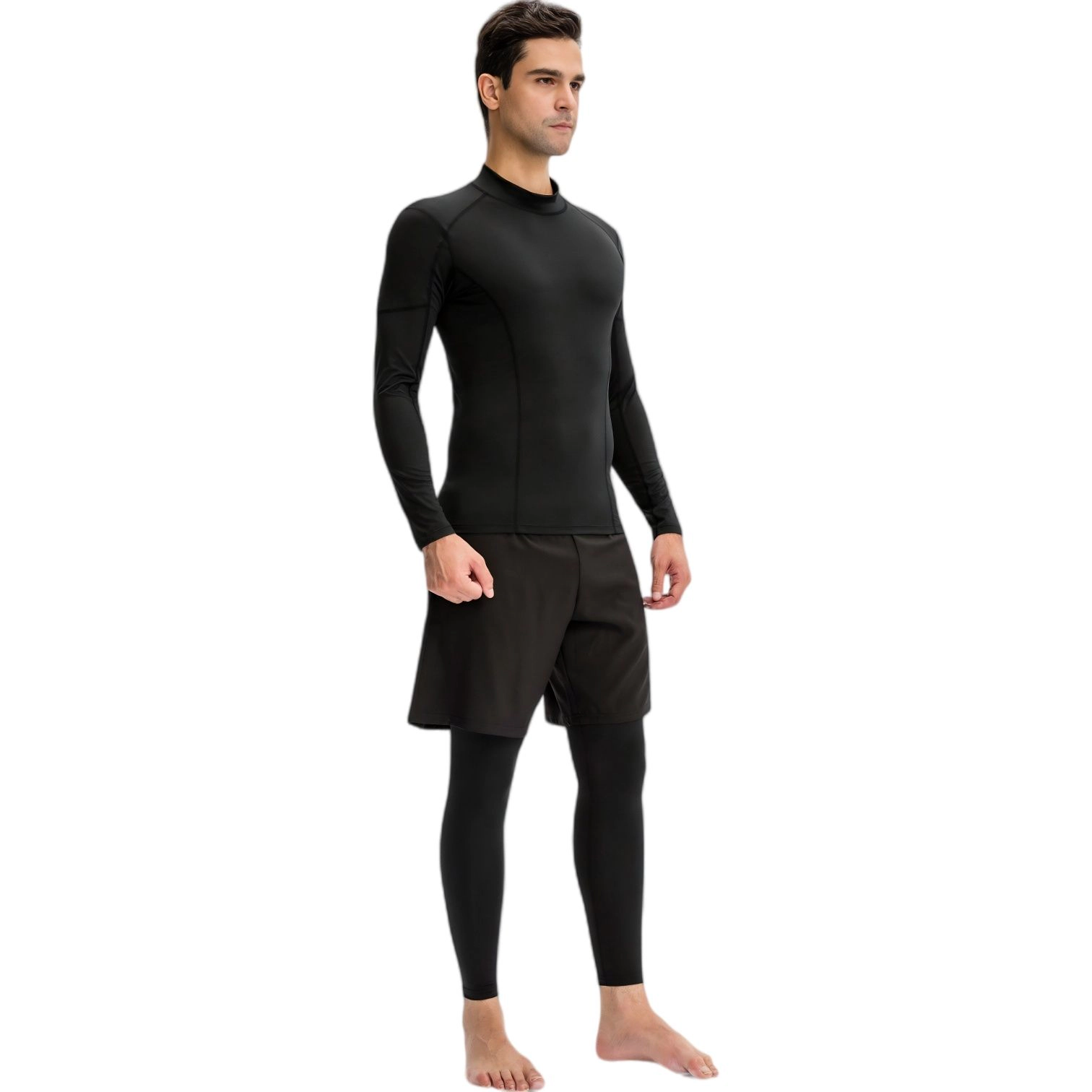 Anna-Kaci Men's Long Sleeve Compression Shirt with Contrast Stitching and Athletic Fit