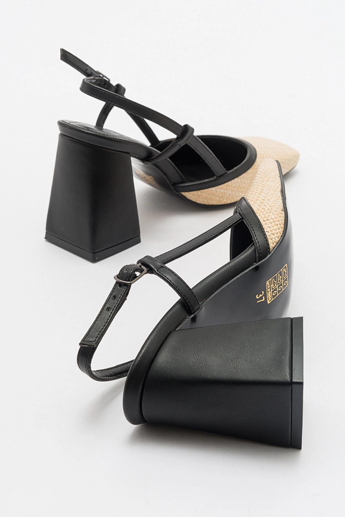 Prologue Shoes Womens Rivie Raffia Square Toe Block Heel Pump