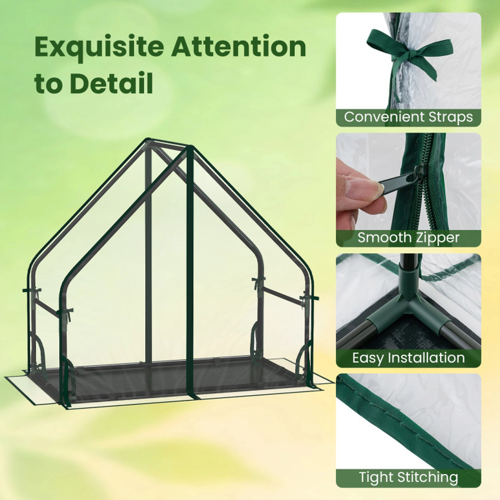 SUGIFT Mini Green House Metal Frame with Waterproof Bottom Mat and Wind Ropes 36-in Tall Clear