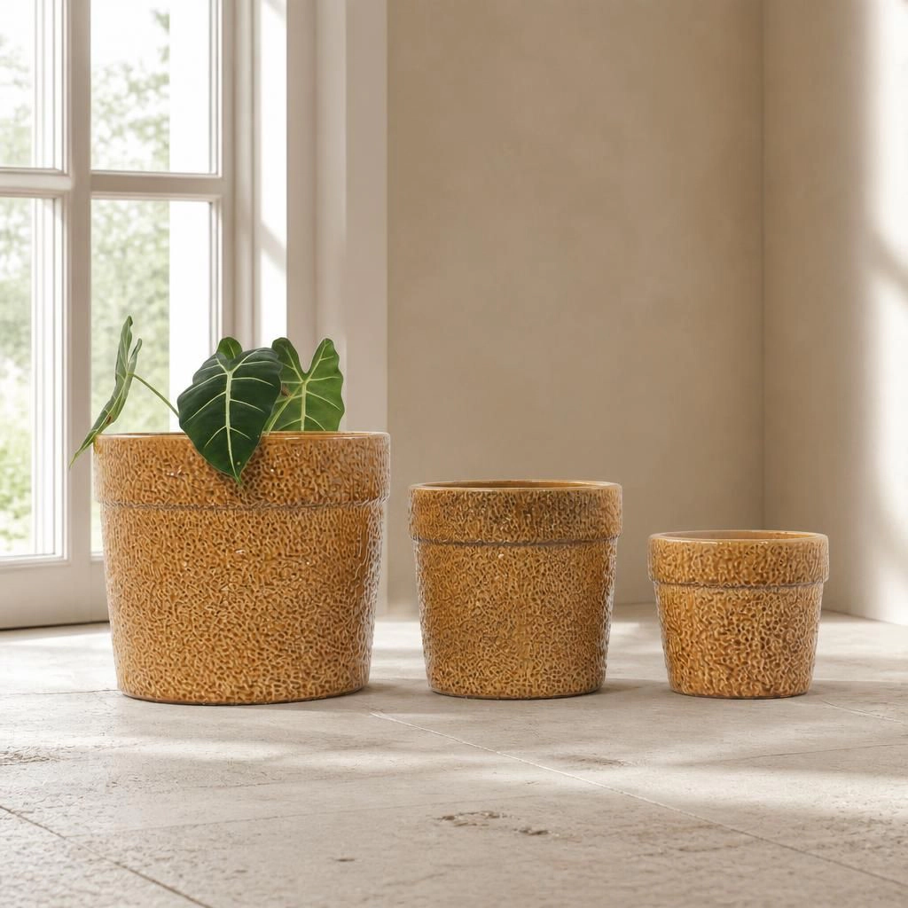 WOW PIONEER Large Round Ceramic Planter Pot for Patio Deck Porch Balcony Yard Indoor Outdoor