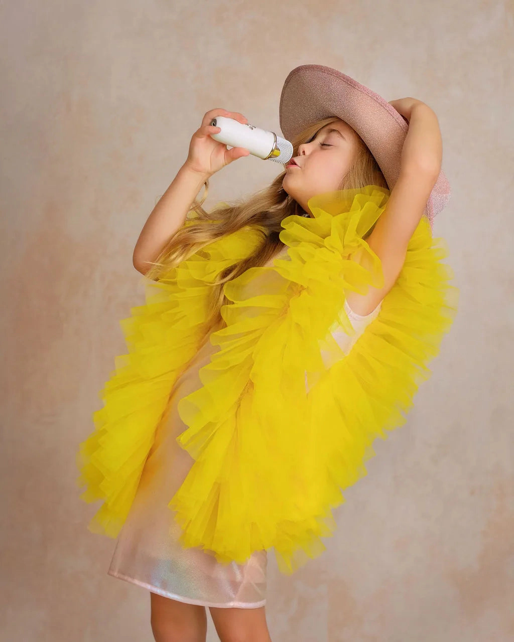 Faeella Girls Radiant Yellow Fairy Wings Tulle Birthday Dress