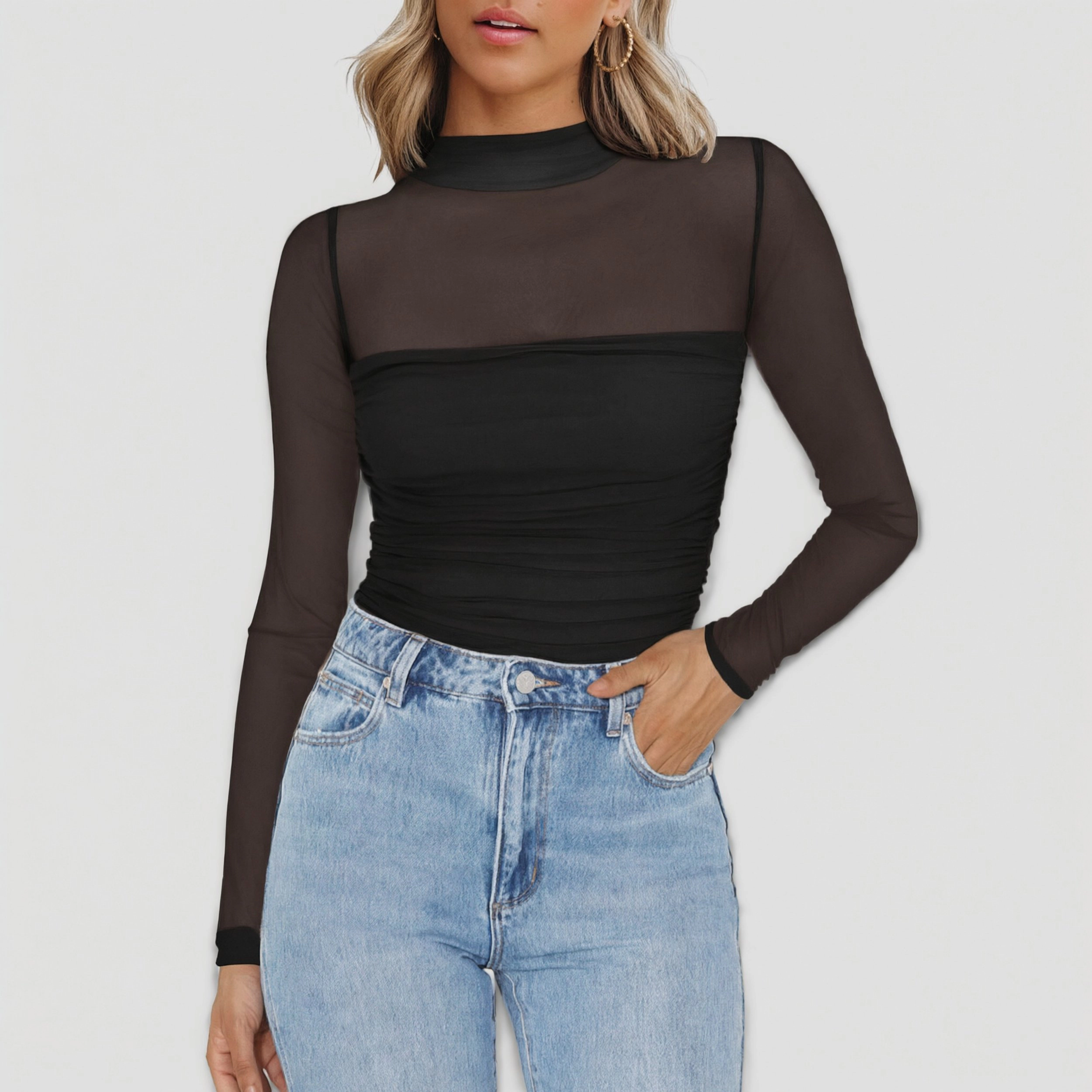Zeagoo Women Ruched Mock Neck Blouse
