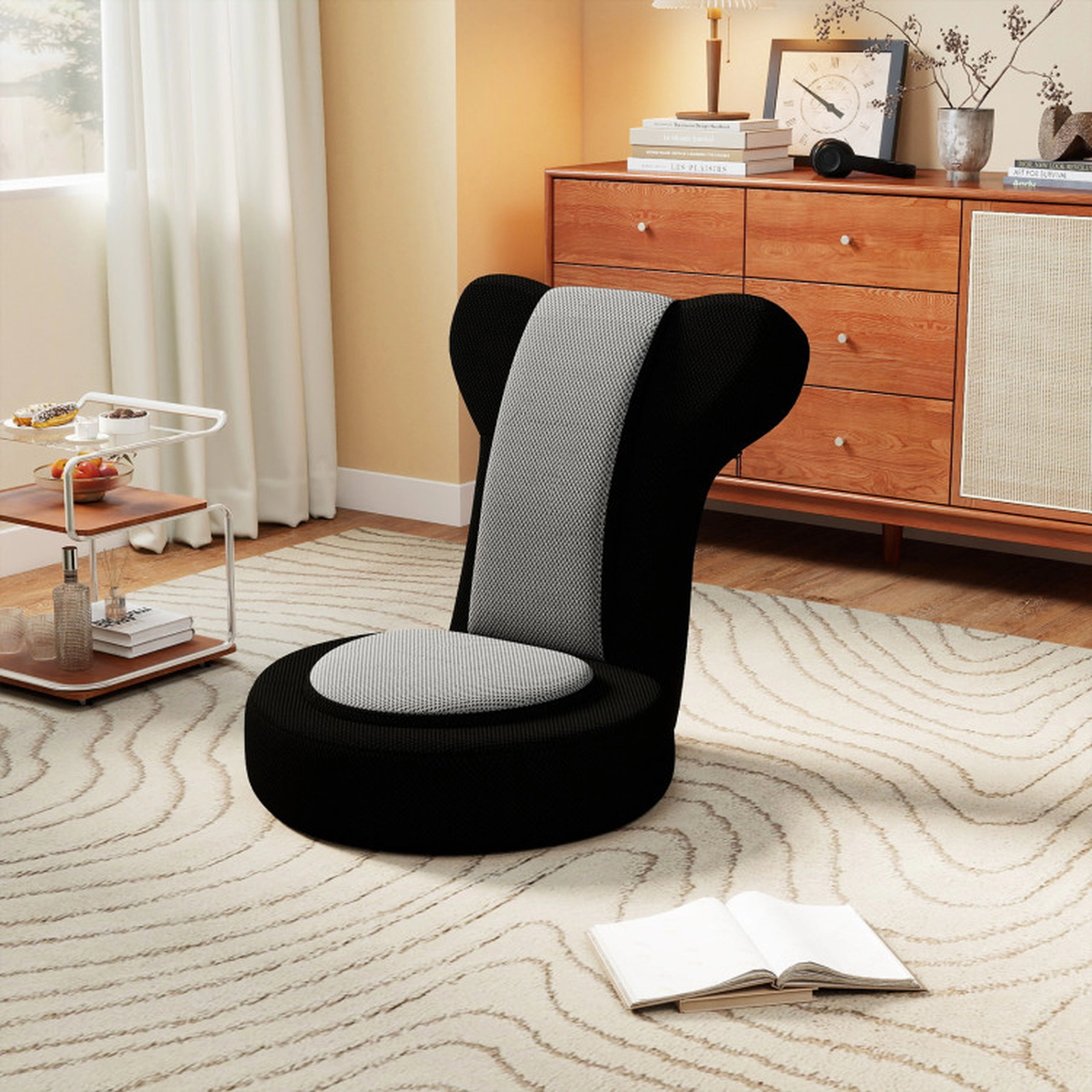 SUGIFT 2-in-1 310-lb Capacity Gray Breathable Mesh Folding Floor Gaming Chair with Adjustable Headrest