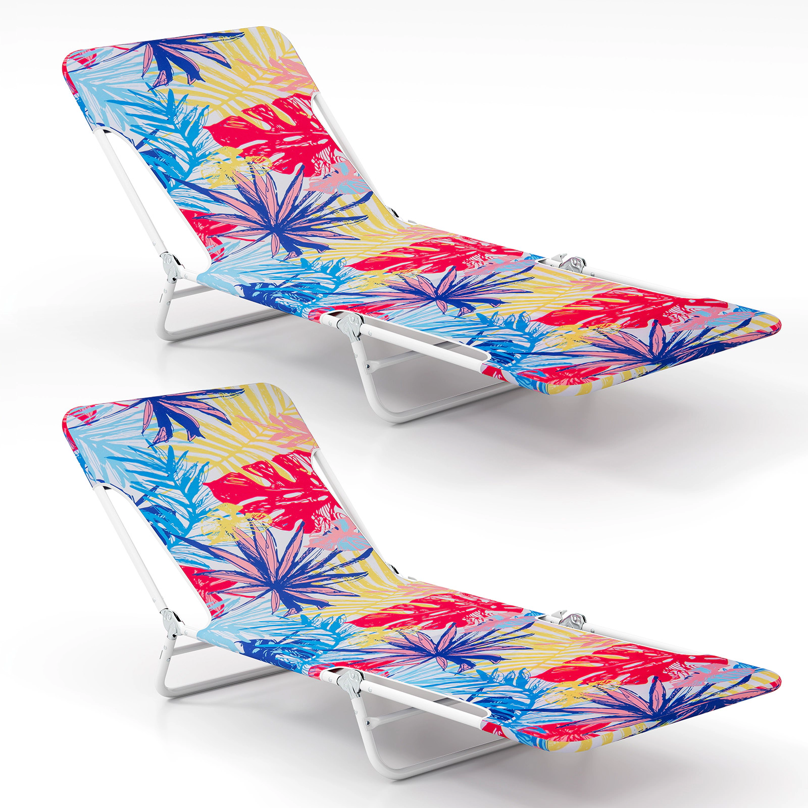 SUGIFT 5-Position Lay Flat Beach Recliner with Carry Strap 330-lb Capacity Pink As Picture Shown