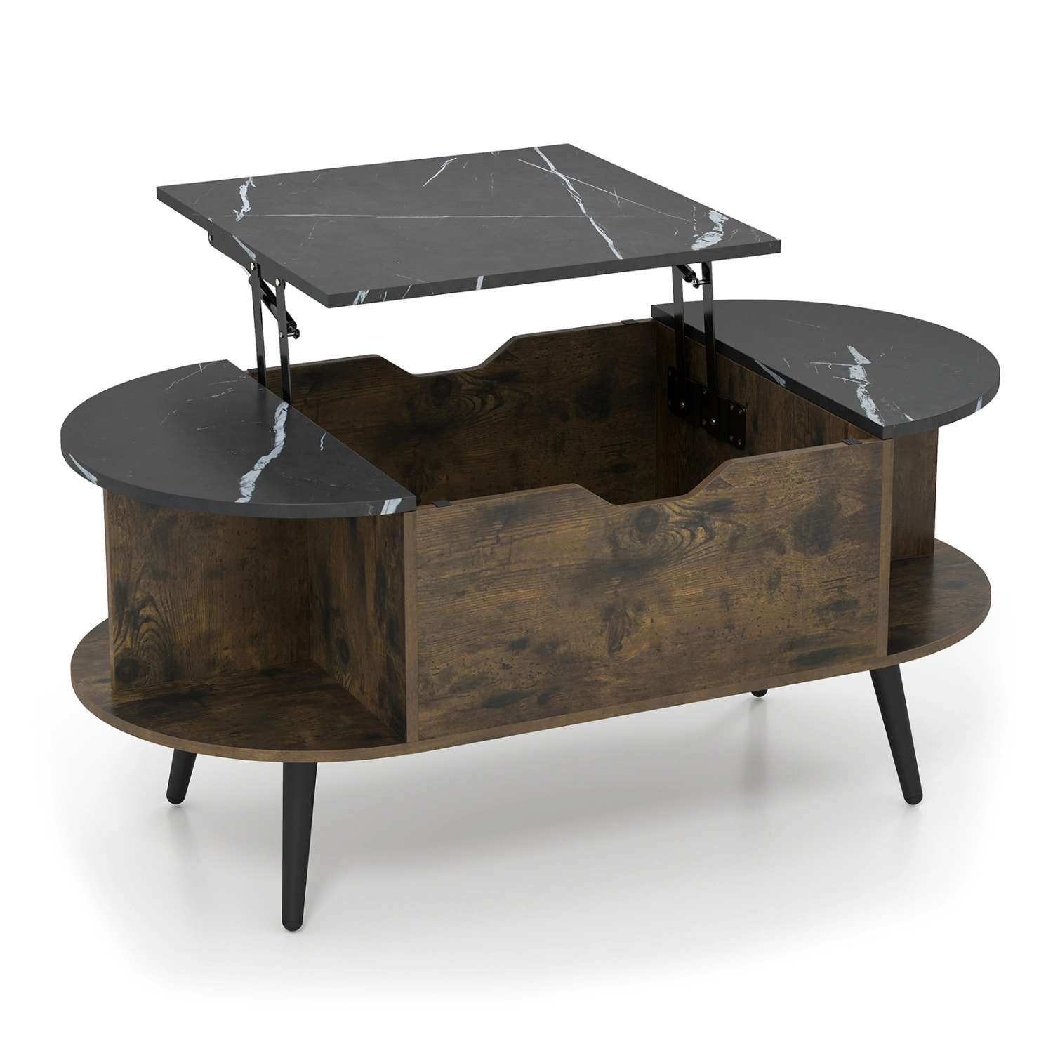 LJG Faux Marble Lift Top Coffee Table with Hidden Compartment and Shelves
