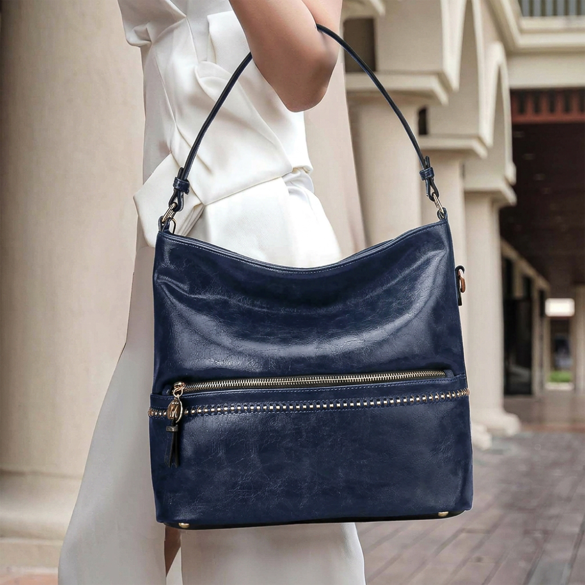 Mia K Collection Sierra Marbled Vegan Leather Shoulder Bag, Gold-Tone Hardware