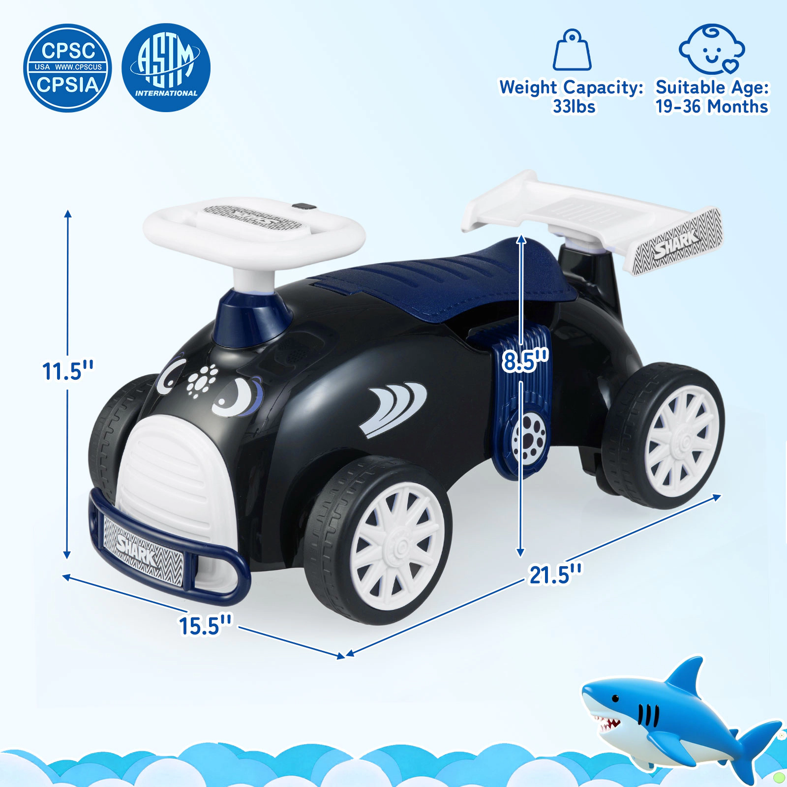 Kids Ride on Sliding Car 12 Songs Steering Wheel Under Seat Storage 19-36 Months 33-lb Limit