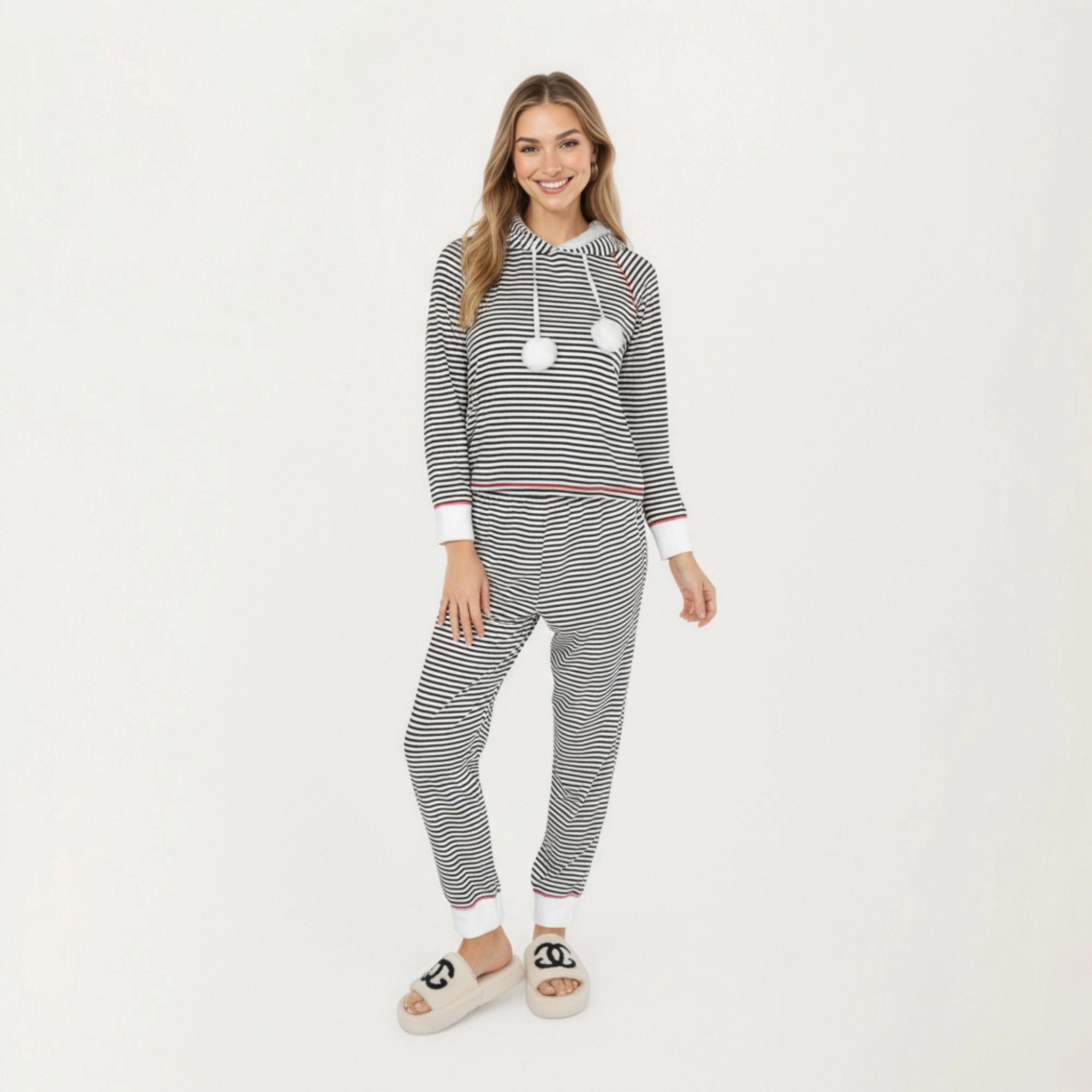 Anna-Kaci Women's 2-Piece Long Sleeve Pullover Top Fuzzy Collar and Relaxed Fit Pants Pajama Set Soft Knit Fabric