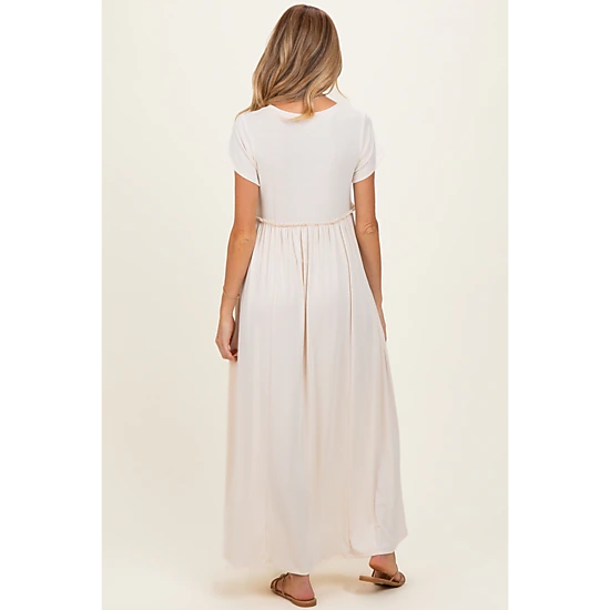 PinkBlush Womens Soft Lemon Ruffle Trim Maternity Maxi Dress
