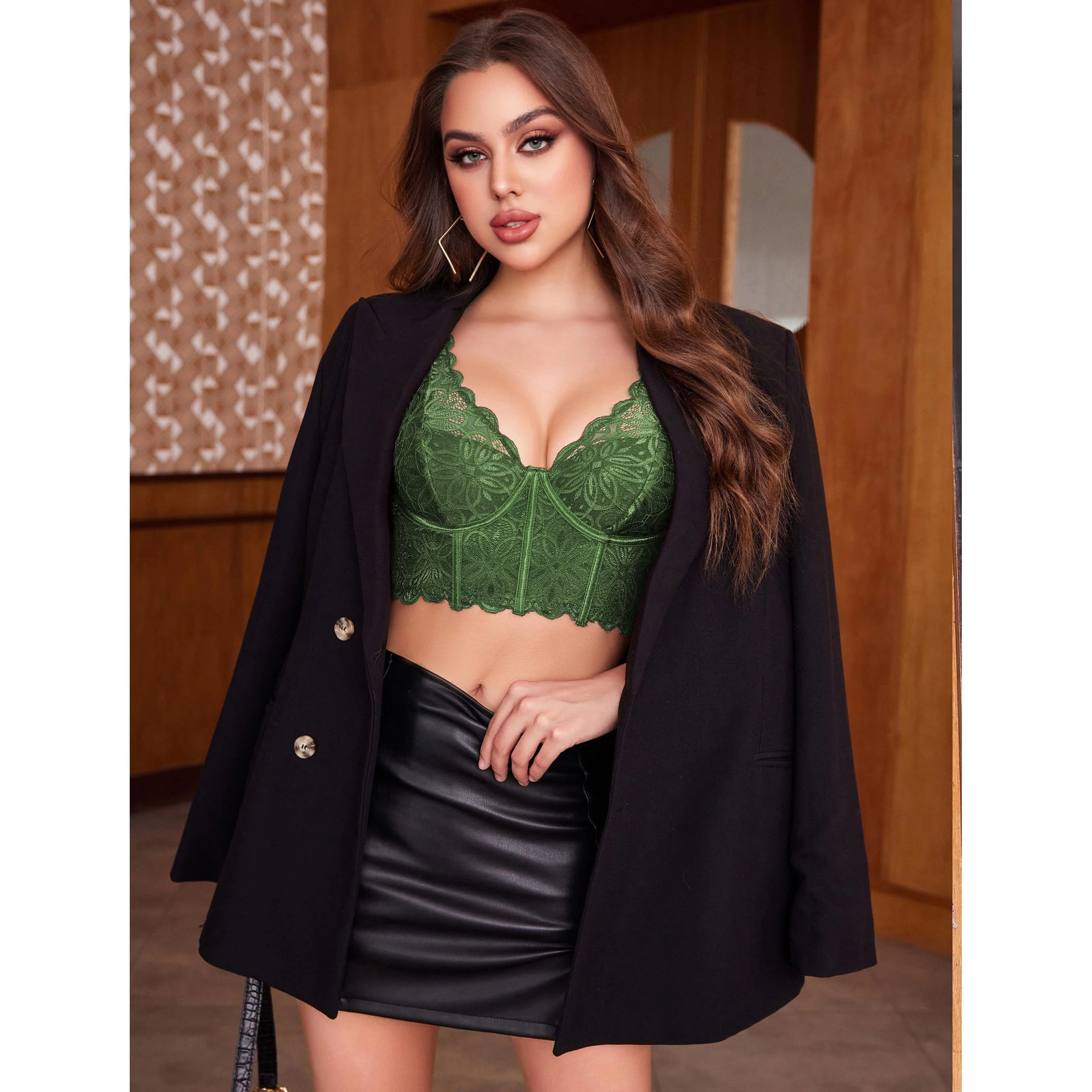 Avidlove Women's Lace V Neck Push Up Unlined Crop Bralette