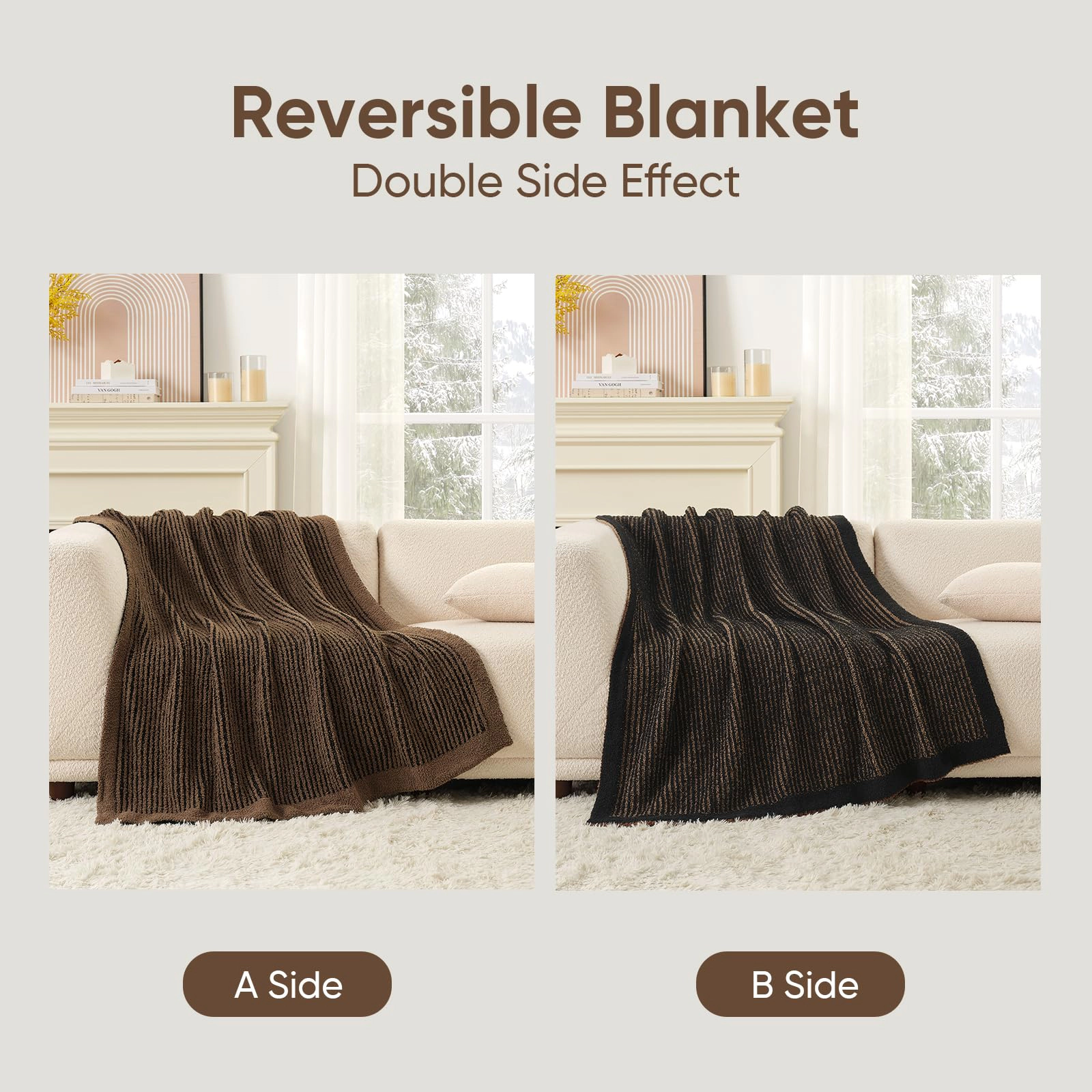 CovertSafe Soft Ribbed Throw Blanket For Couch Cozy Knit