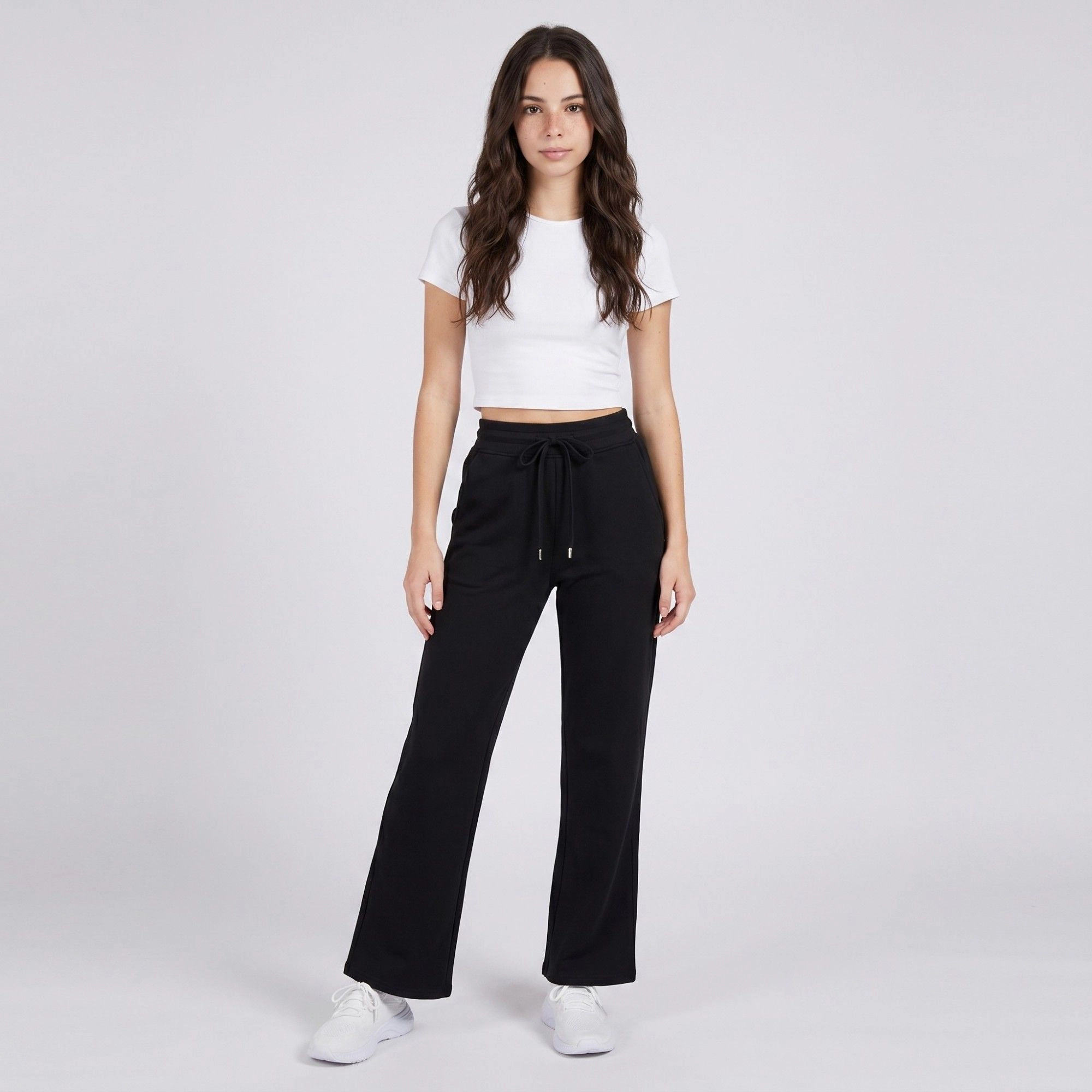 Anna-Kaci Women's High-Waist Drawstring Wide-Leg Pants with Elastic Waistband Soft Knit and Relaxed Straight Fit