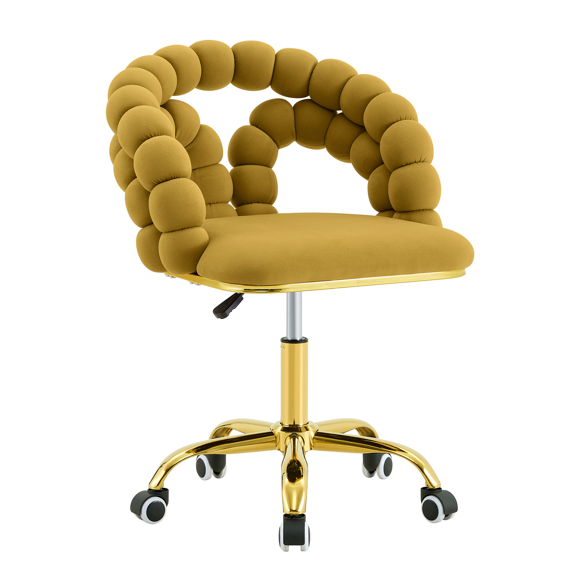 Platinum-Level Office Chairs Mustard Yellow Velvet Bubble Back Swivel Vanity Chair with Gold Base