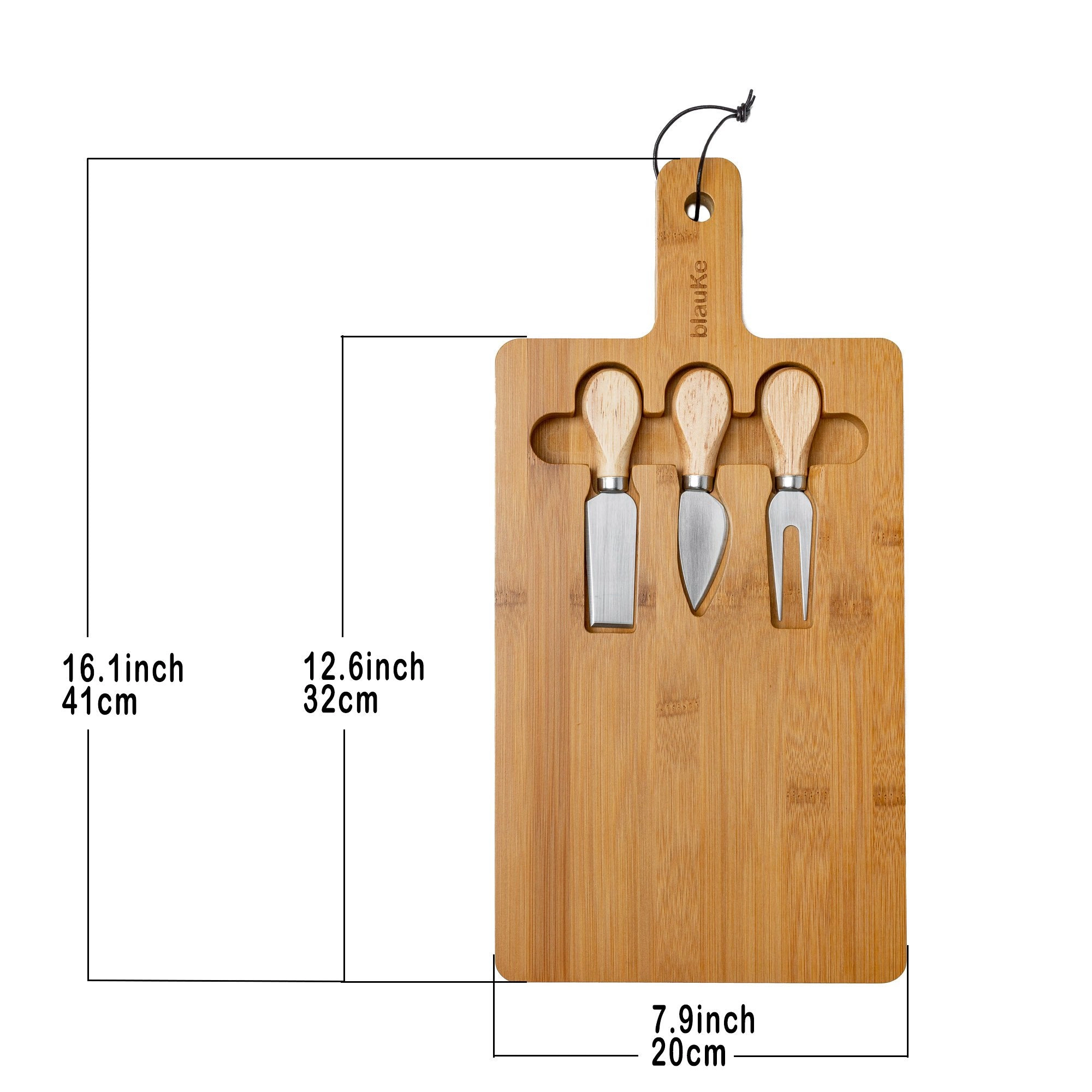 Bamboo Cheese Board and Knife Set - 12x8 inch Charcuterie Board with Magnetic Cutlery Storage - Wood Serving Tray