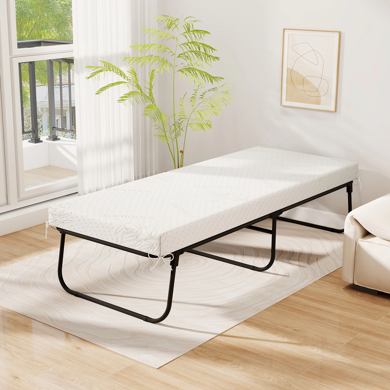 SUGIFT 75 in Folding Cot Bed with 4 in Gel Memory Foam Mattress, Mesh Spring Deck, 480 lb Capacity, Black
