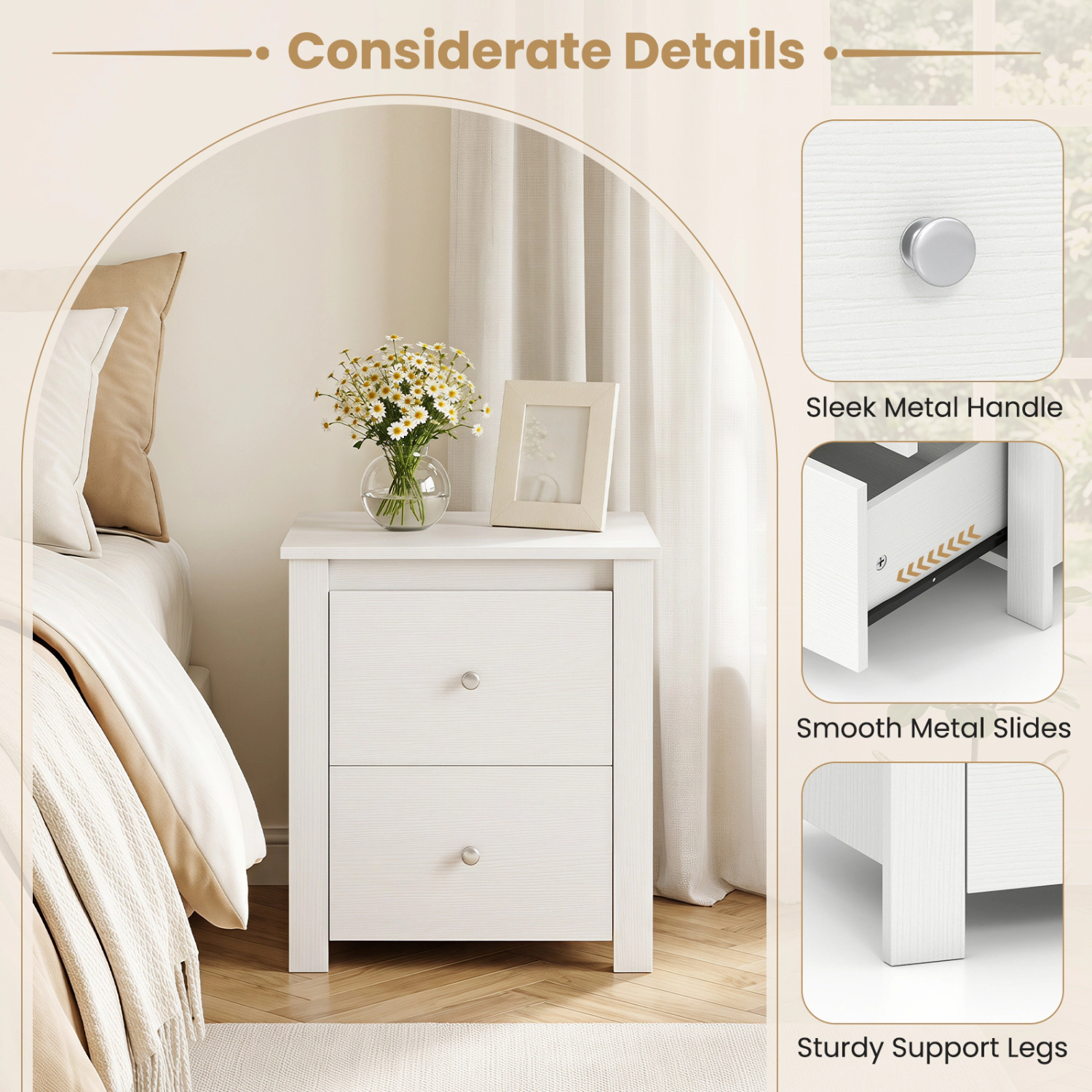 Hivvago Modern Nightstand with 2 Drawers for Small Spaces