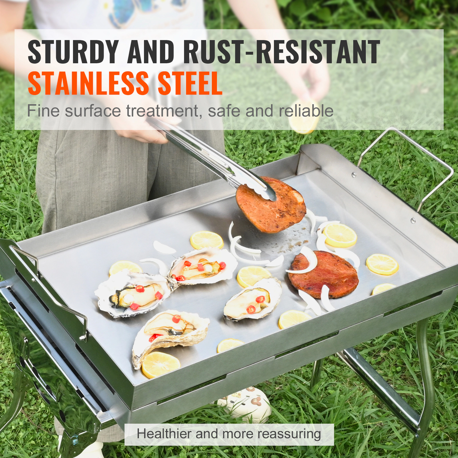 HONGGE 23.5 x 16 Inch Double Burner Stove Top Griddle, Non-Stick Stainless Steel Grill Pan with Oil Groove & Handle