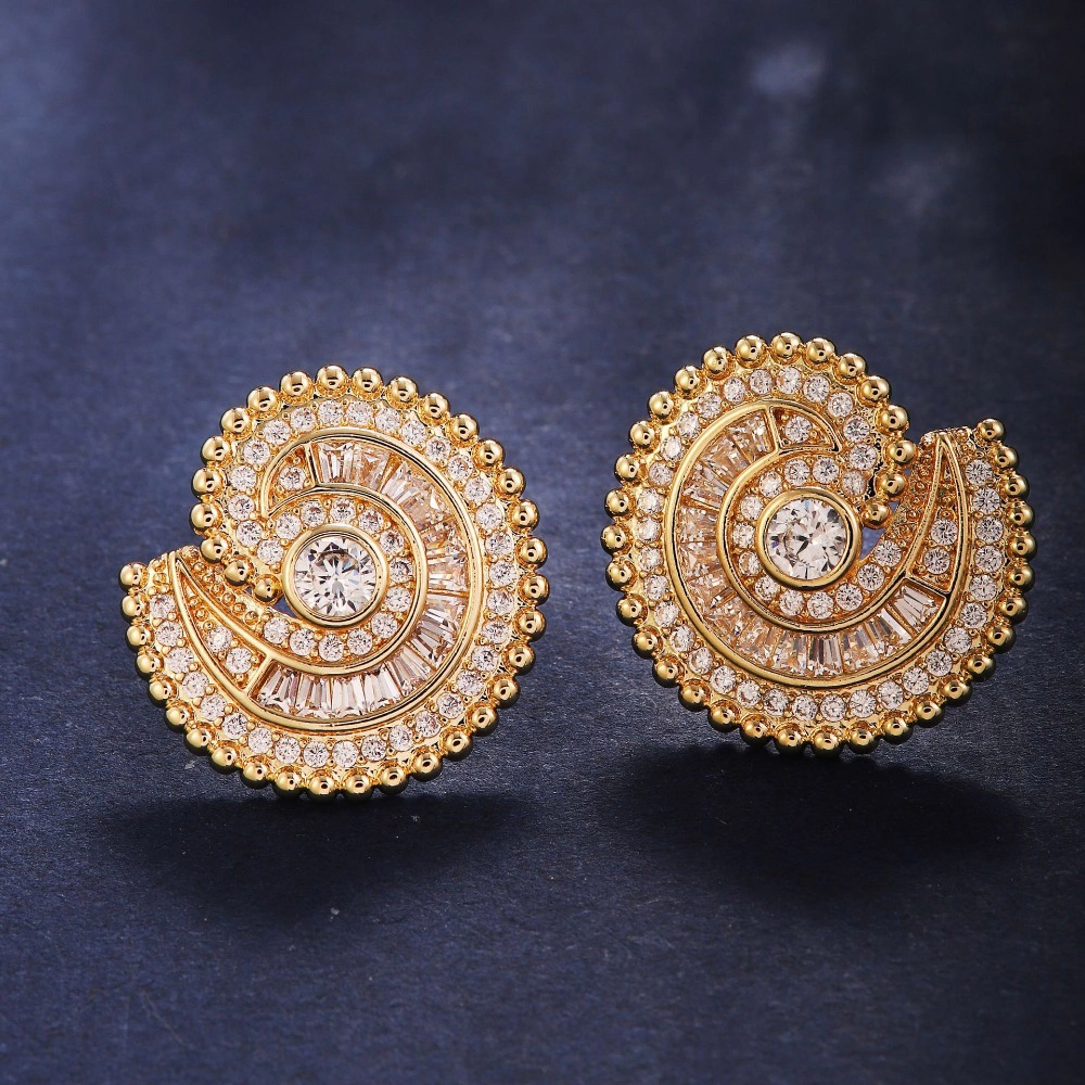 Spiral Shell Multi-Layer Paved Round Stud Earring