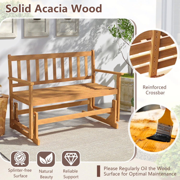 Hivvago 2-Person Outdoor Acacia Wood Glider Bench Patio Swing Rocking Loveseat