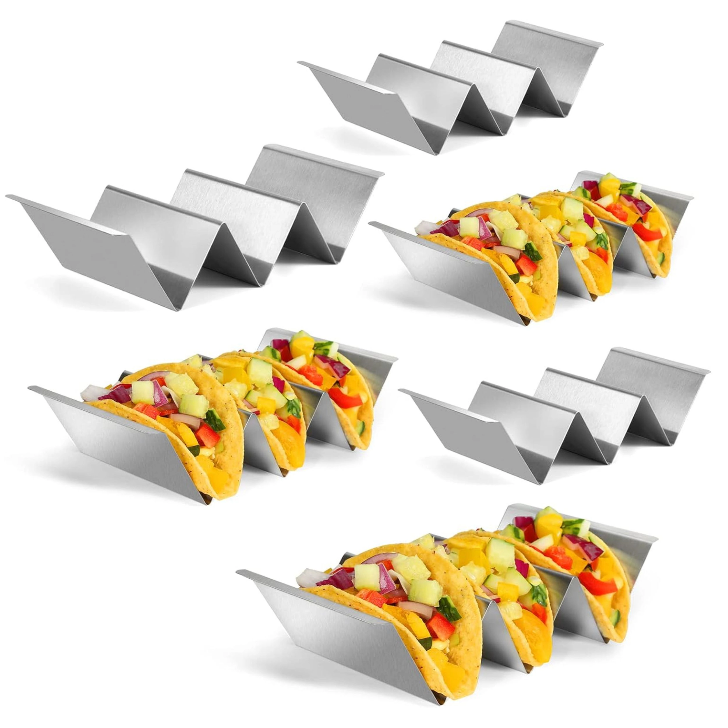 Stock Preferred Stainless Steel Taco Holders Set of 6 Oven Safe Taco Stands