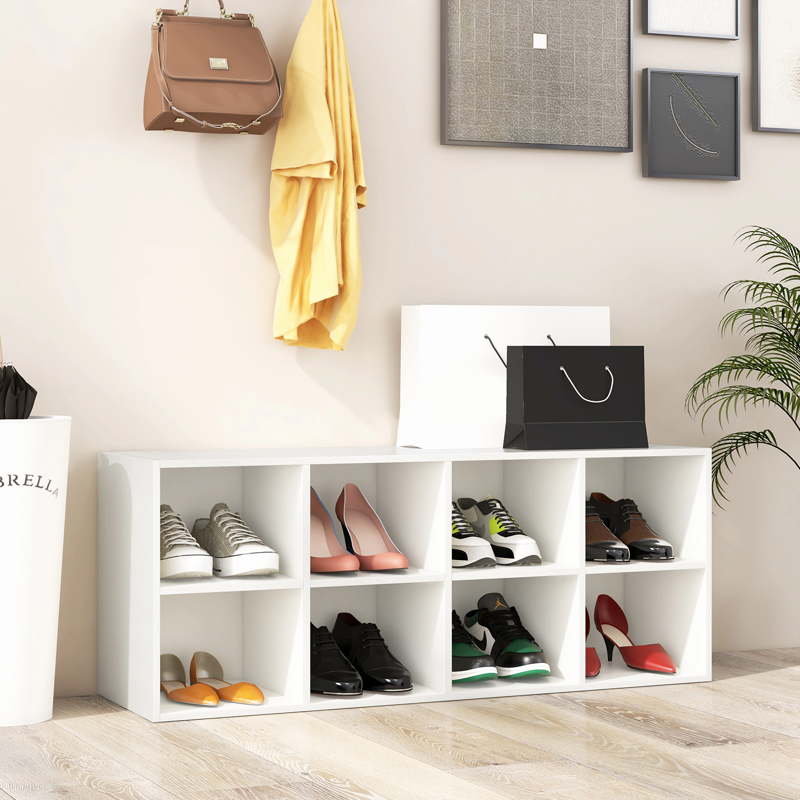 SUGIFT White 500 LBS Weight Capacity 8-Cubby Shoe Organizer 40 Inch Shoe Storage Rack