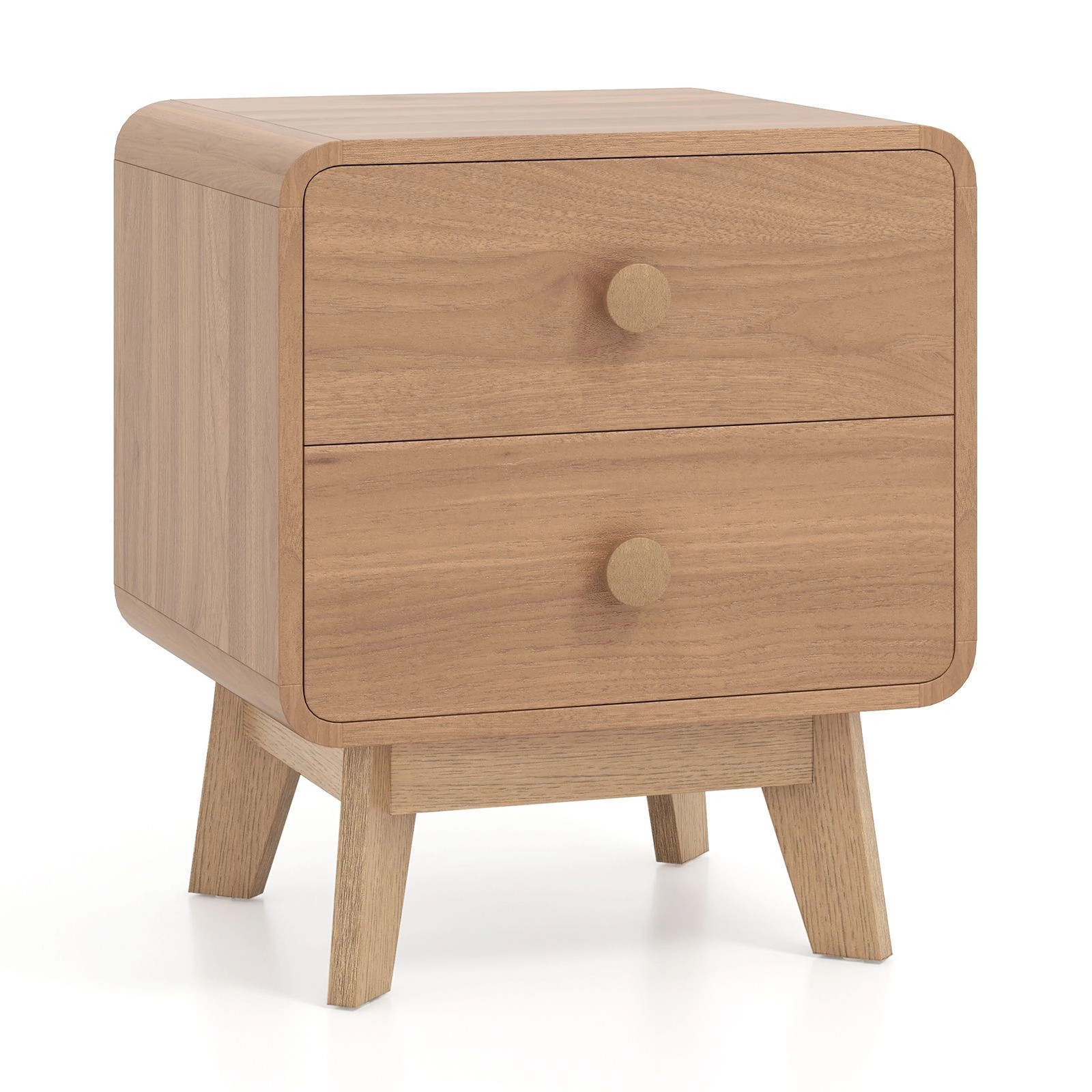SlickBlue Modern 2-Drawer Nightstand with Solid Rubber Wood Legs