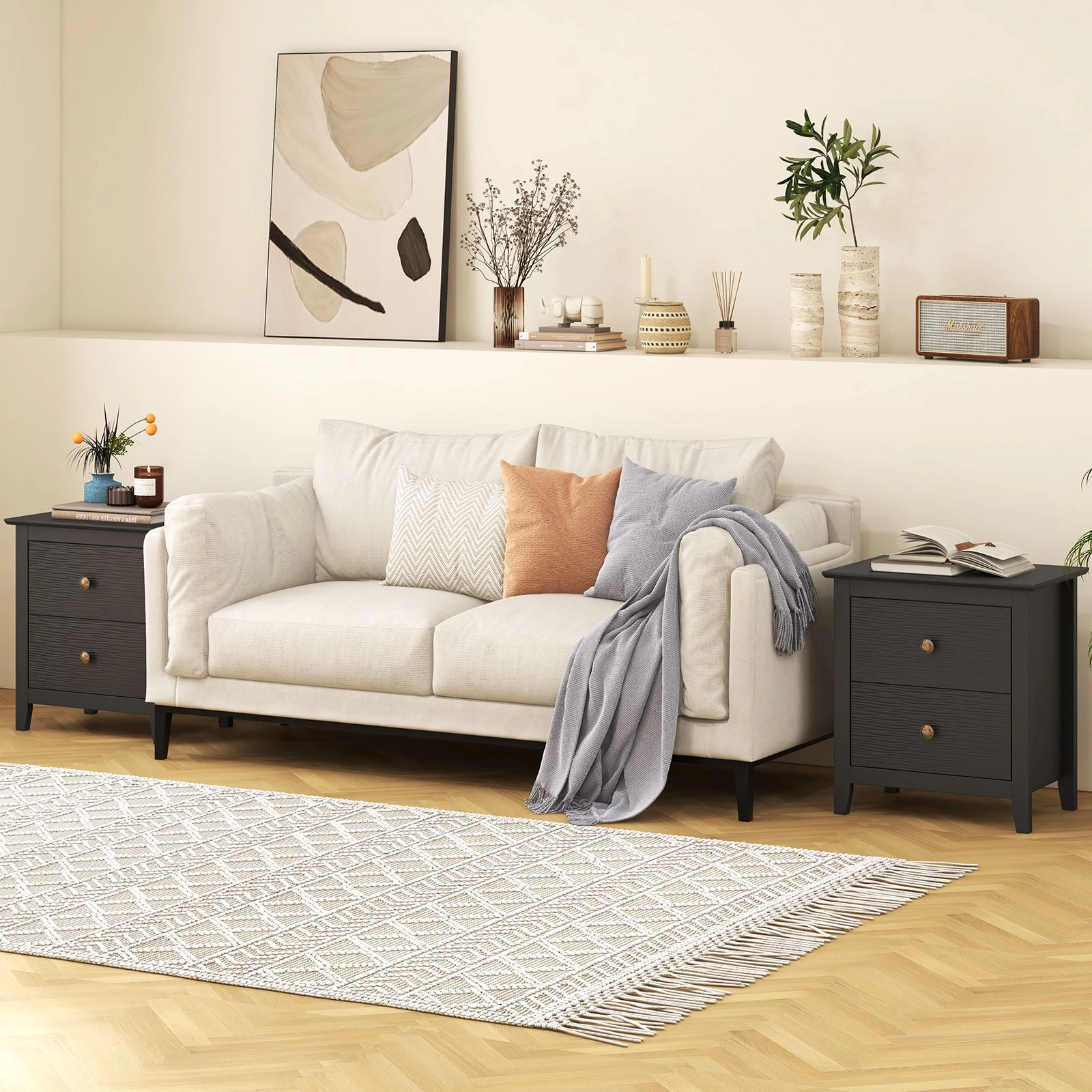 SlickBlue Modern Nightstand with 2 Drawers Bedside Storage Table