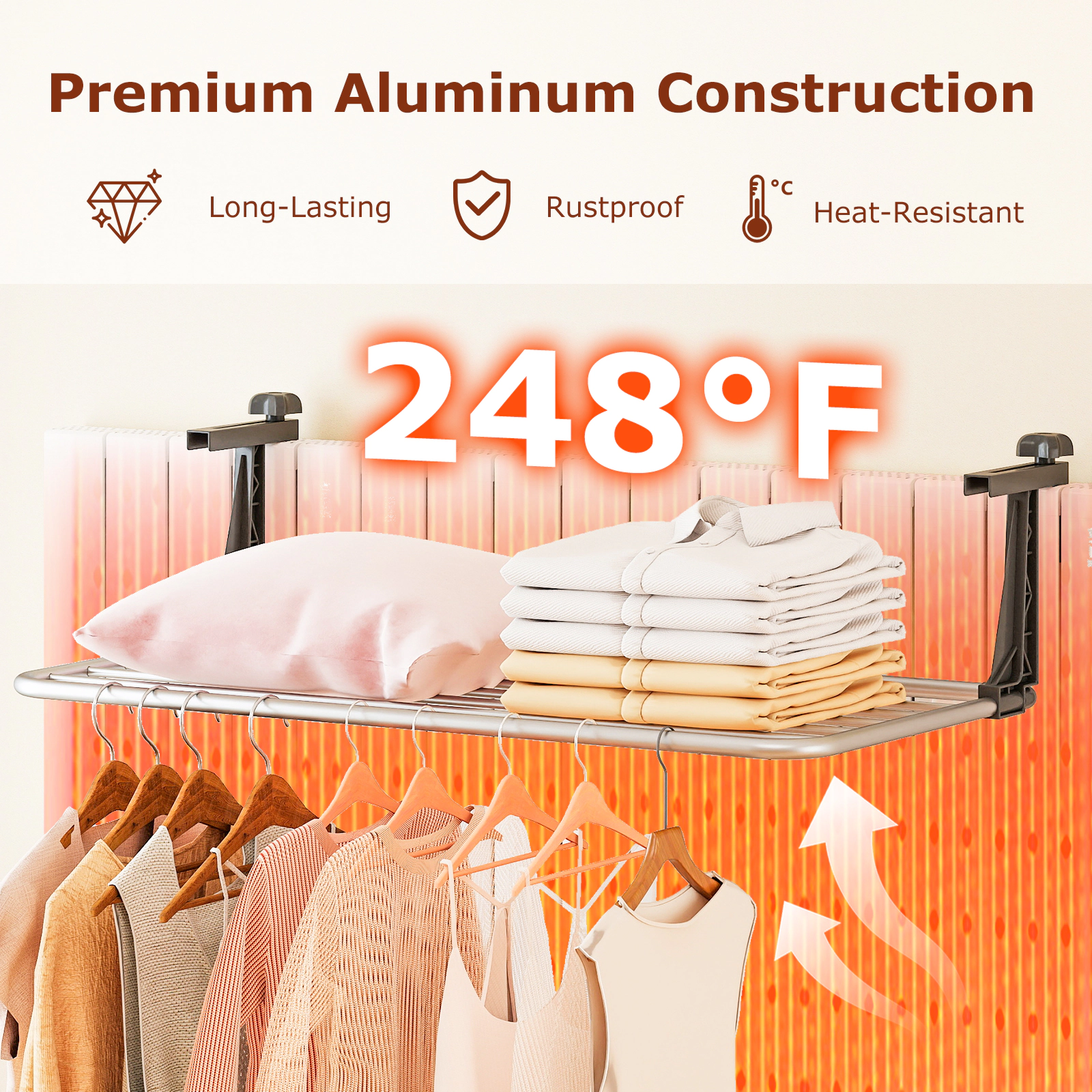 SUGIFT Portable Aluminum Clothes Drying Rack Towel Rack with Adjustable Foldable Brackets 31-in Wide Silver + Black