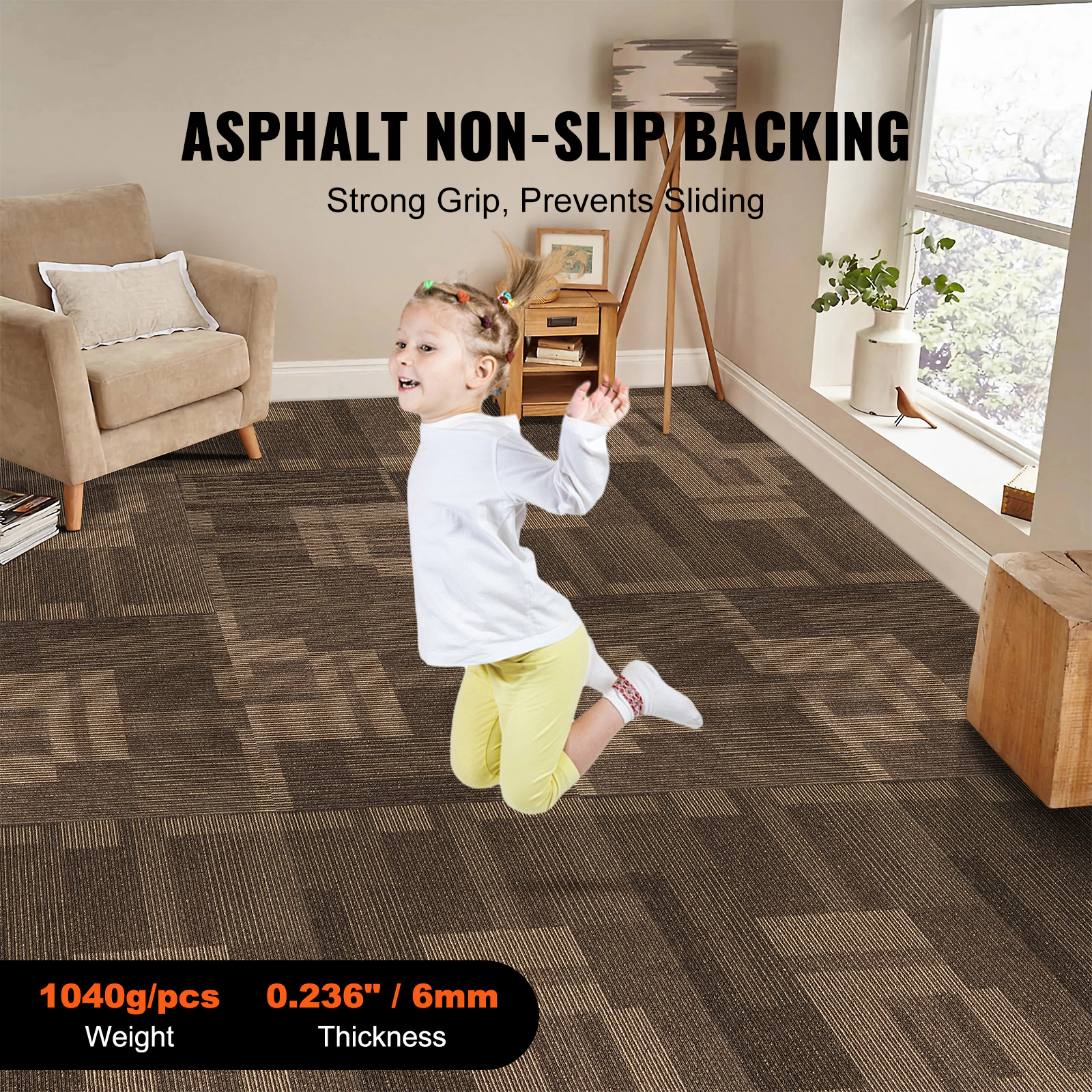 HONGGE Carpet Tiles Reusable Carpet Squares With Padding Attached Soft Padded Carpet Tiles Easy Install DIY for Bedroom