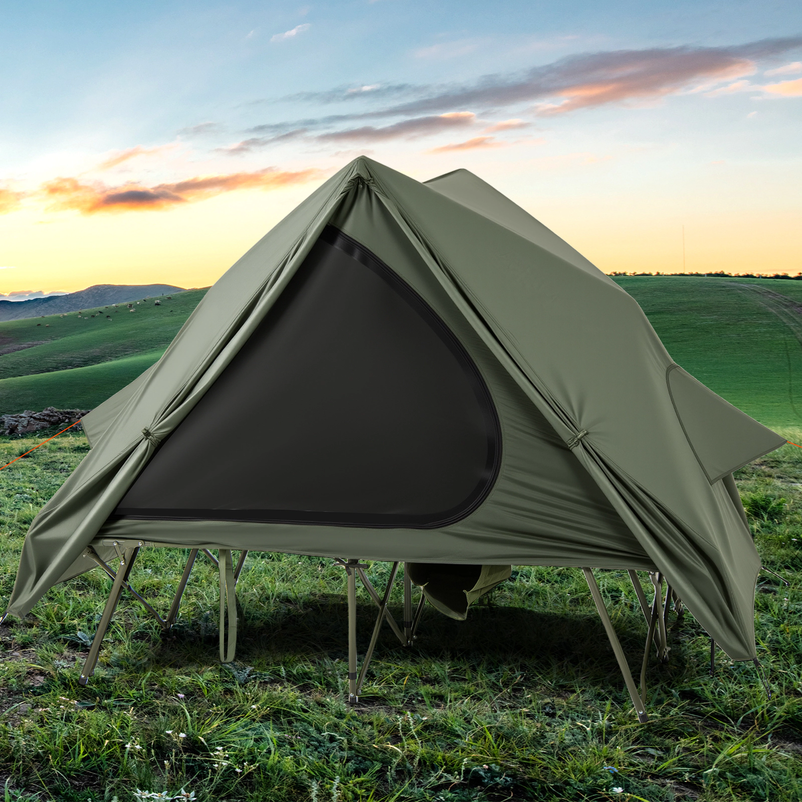 SUGIFT Foldable 2-Person Camping Cot Tent with Pop-up Tent Shelter 660-lb Capacity Green