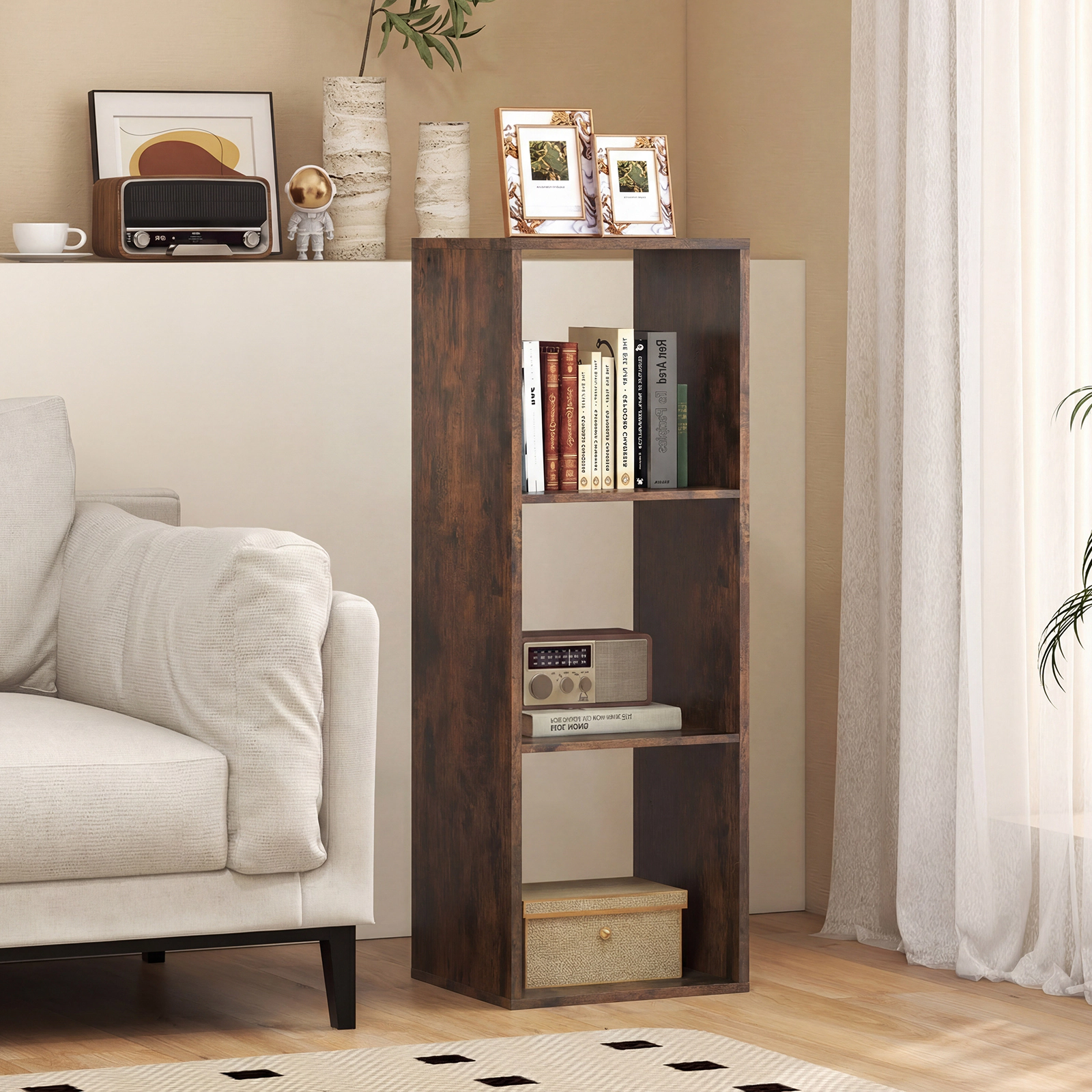 Costway 2PCS 3-Cube Bookshelf Modern Vertical Bookcase w/ Anti-tipping Kits Coffee