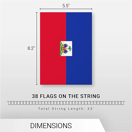 G128 Haiti Haitian Bunting Banner, 33 ft, 38 Flags, 8.2 x 5.5 in, 150D Polyester