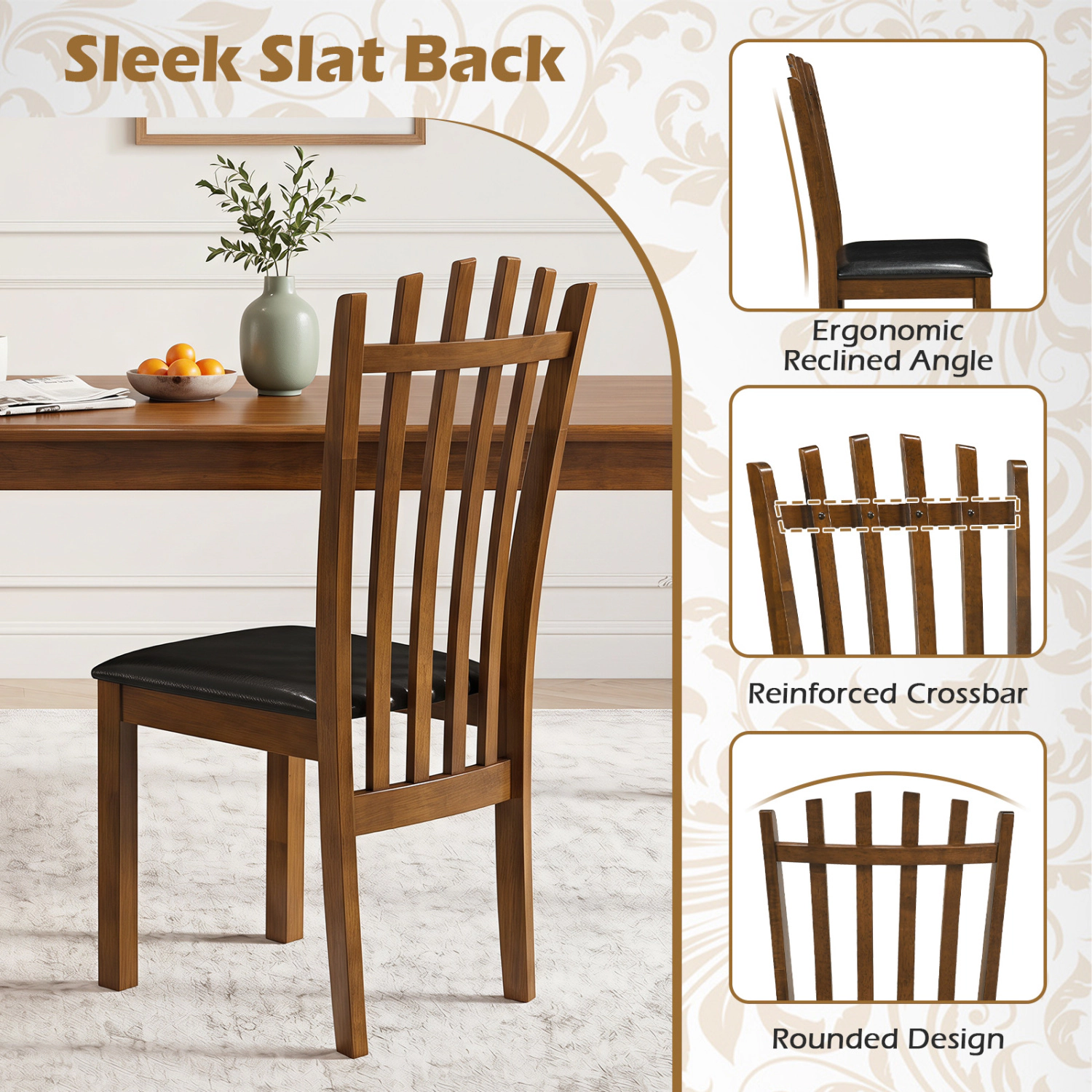 LJG Wooden Dining Chair Set of with Spindle Back & PU Leather Seat