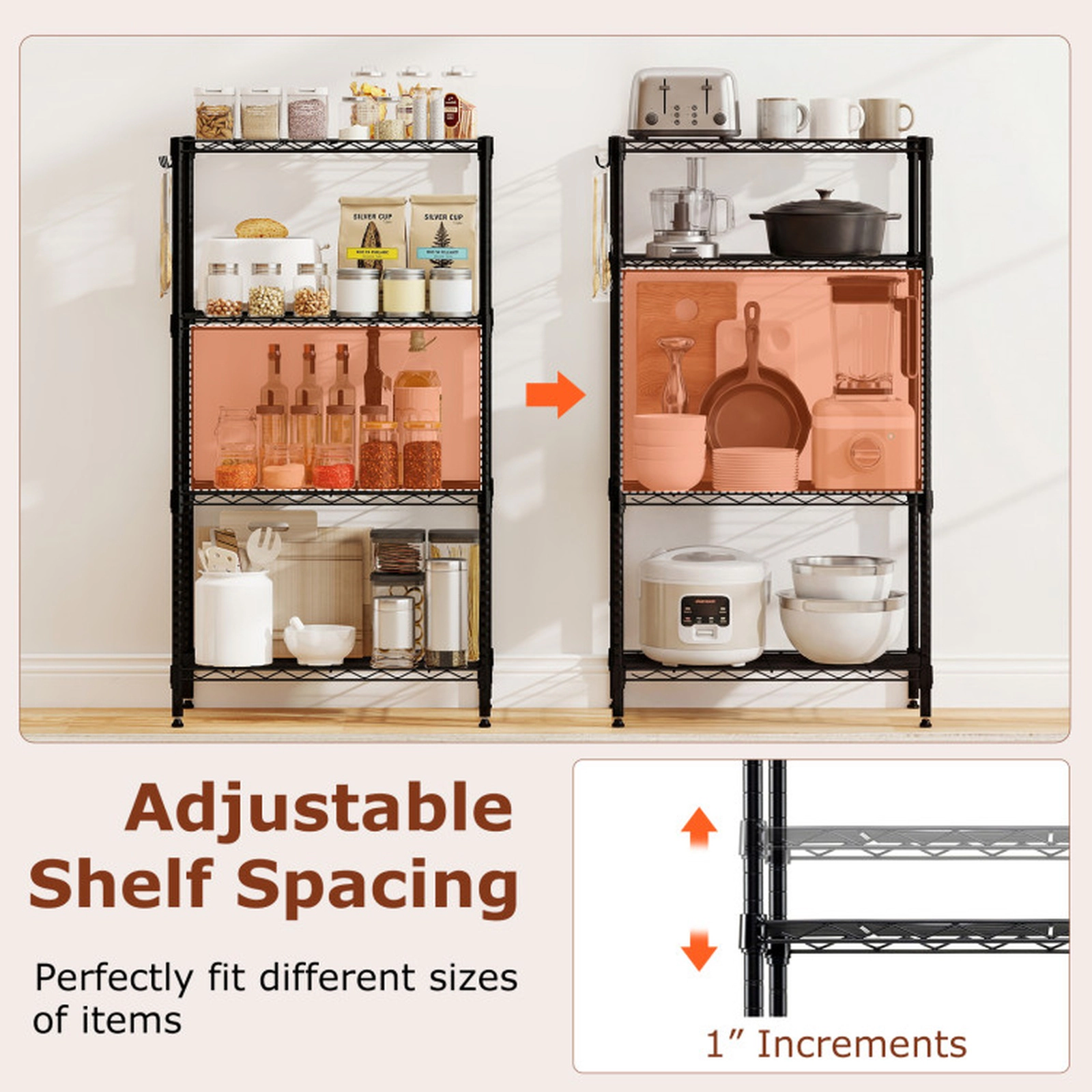 SUGIFT Set of 2 4-Tier V-Shaped Wire Rack Storage Shelving 23.5-in x 13.5-in x 42.5-in 600-lb Capacity Black