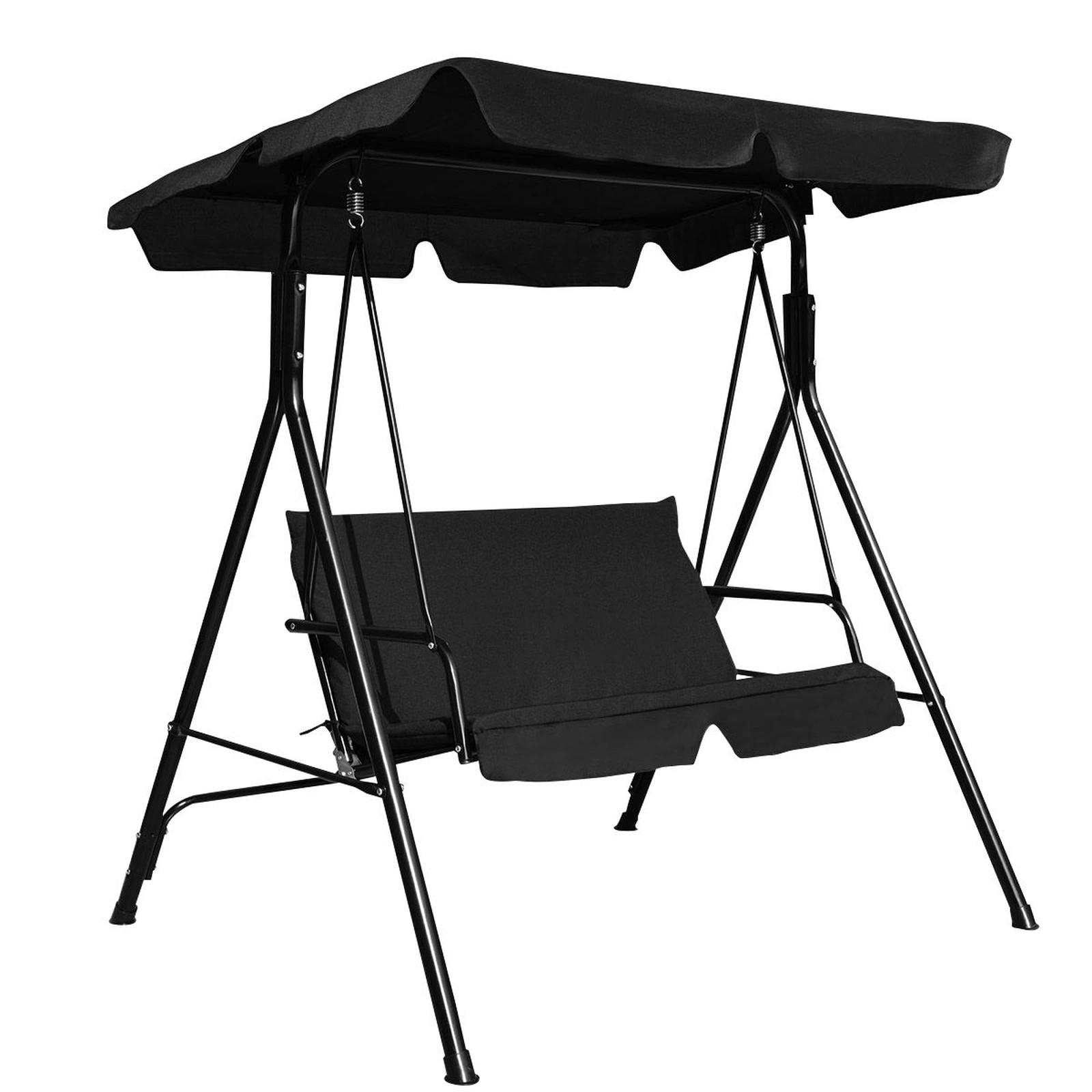 SUGIFT Outdoor Loveseat Patio Swing Chair Glider with Cushions 390-lb Capacity 55-in Frame with Canopy Black