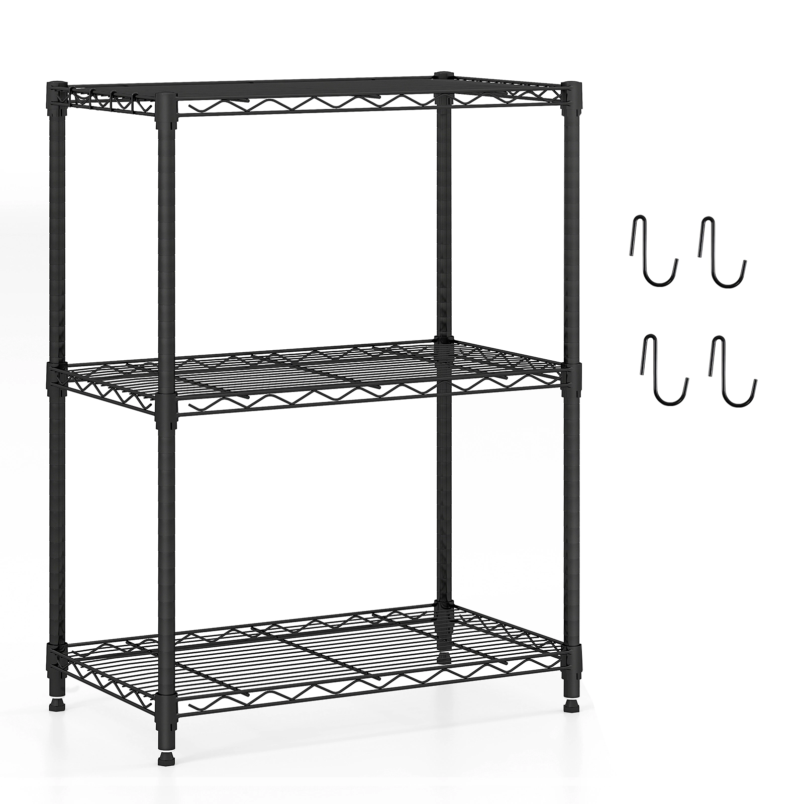 SUGIFT 3-Tier 450-lb Capacity Metal Storage Shelving Unit with V-Shaped Wire Rack and 4 Removable Hooks