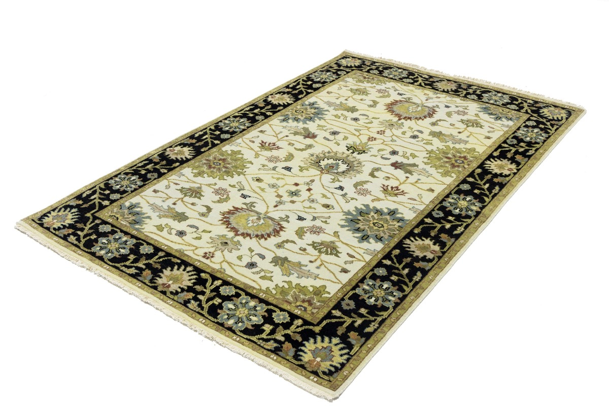 Magic Rugs 5'0 X 8'0 Hand Knotted Peshawar Cream Floral Wool Rug