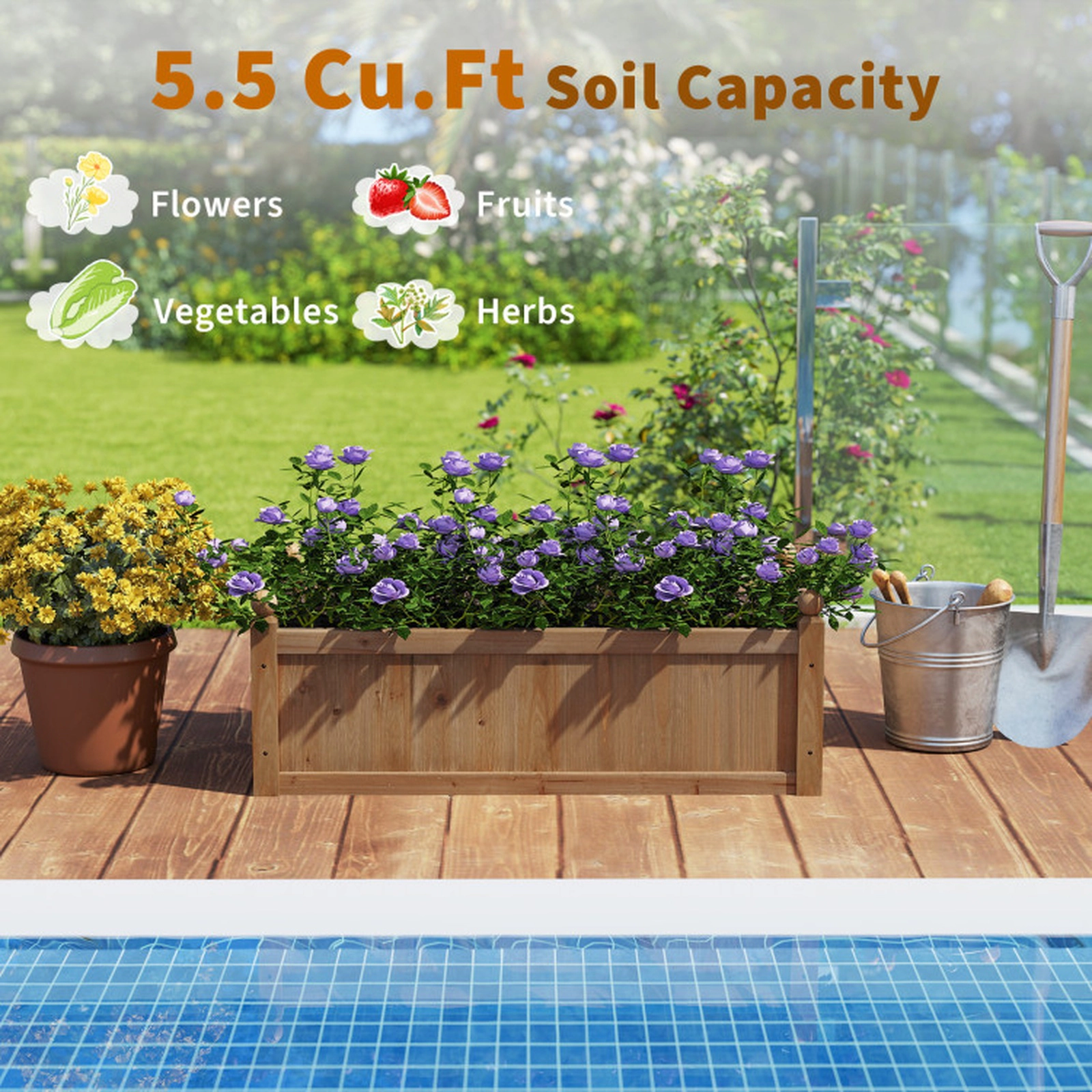 SUGIFT 46-in x 24-in 110-lb Capacity Rustic Fir Wood Raised Garden Bed Planter Box with Drainage Gaps