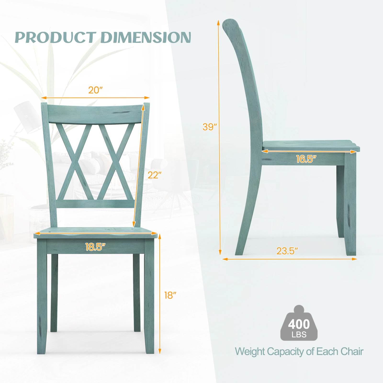 SUGIFT Green Cross Back Rubber Wood Farmhouse Set of 2 Dining Side Chairs