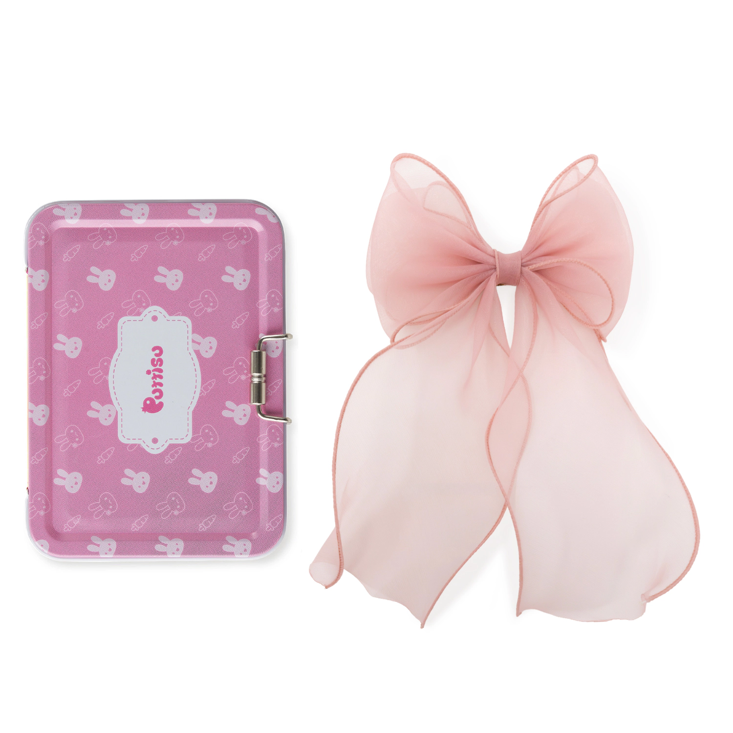 Puttisu Girls Organza Large Bow Clip Gift Set with Tin Case