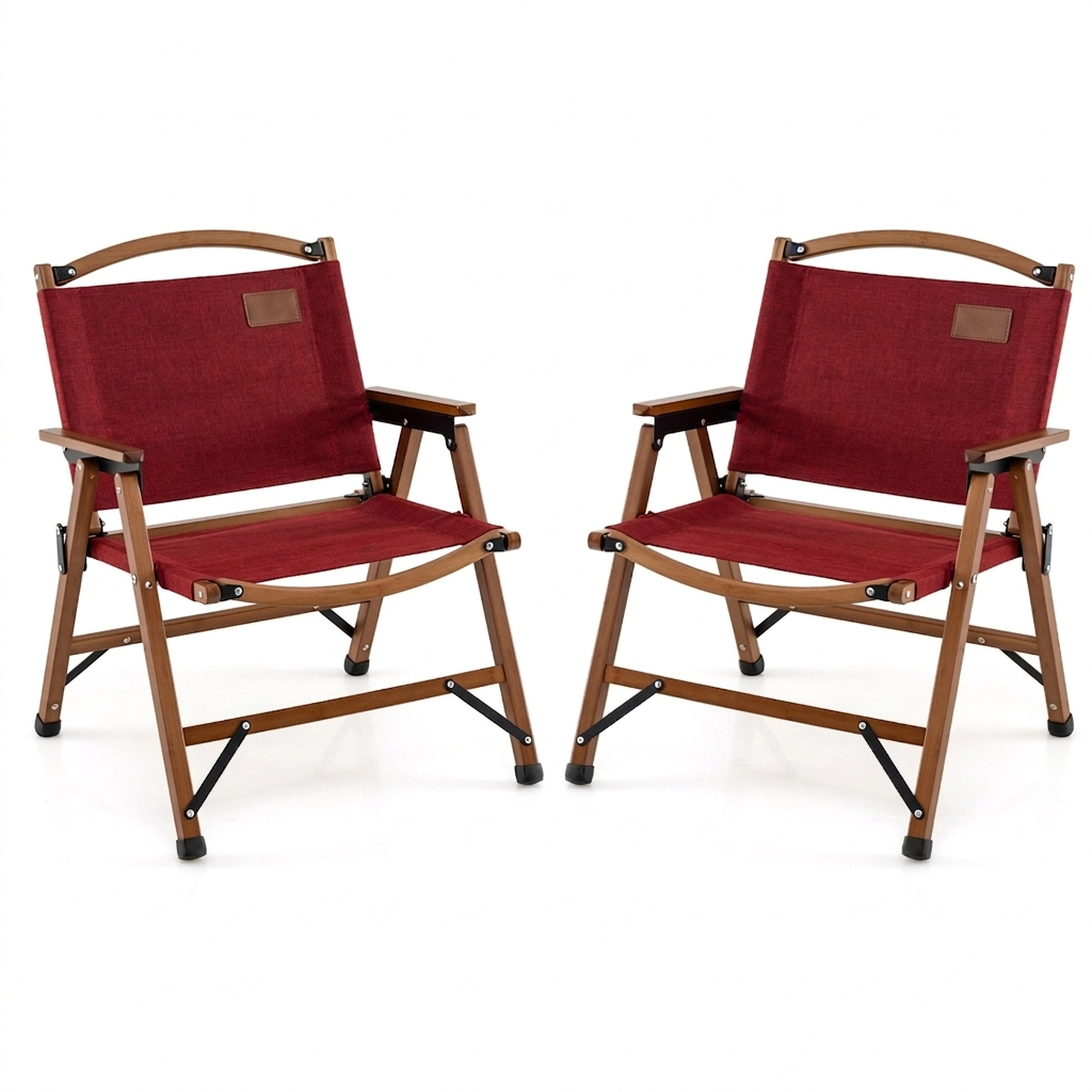 SUGIFT Set of 2 Red Folding Camping Chairs with Bamboo Frame 21.5-in W 22-in D 28-in H 330-lb Per Seat