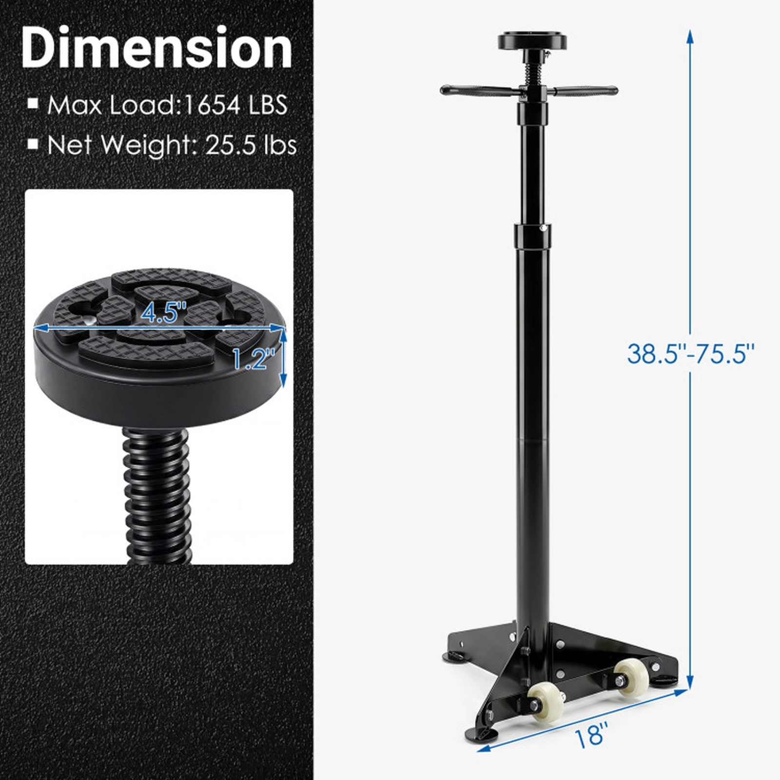 SUGIFT 1654-lb Capacity Underhoist Support Stand with 38.5-in to 75.5-in Self-Locking Height Adjustment